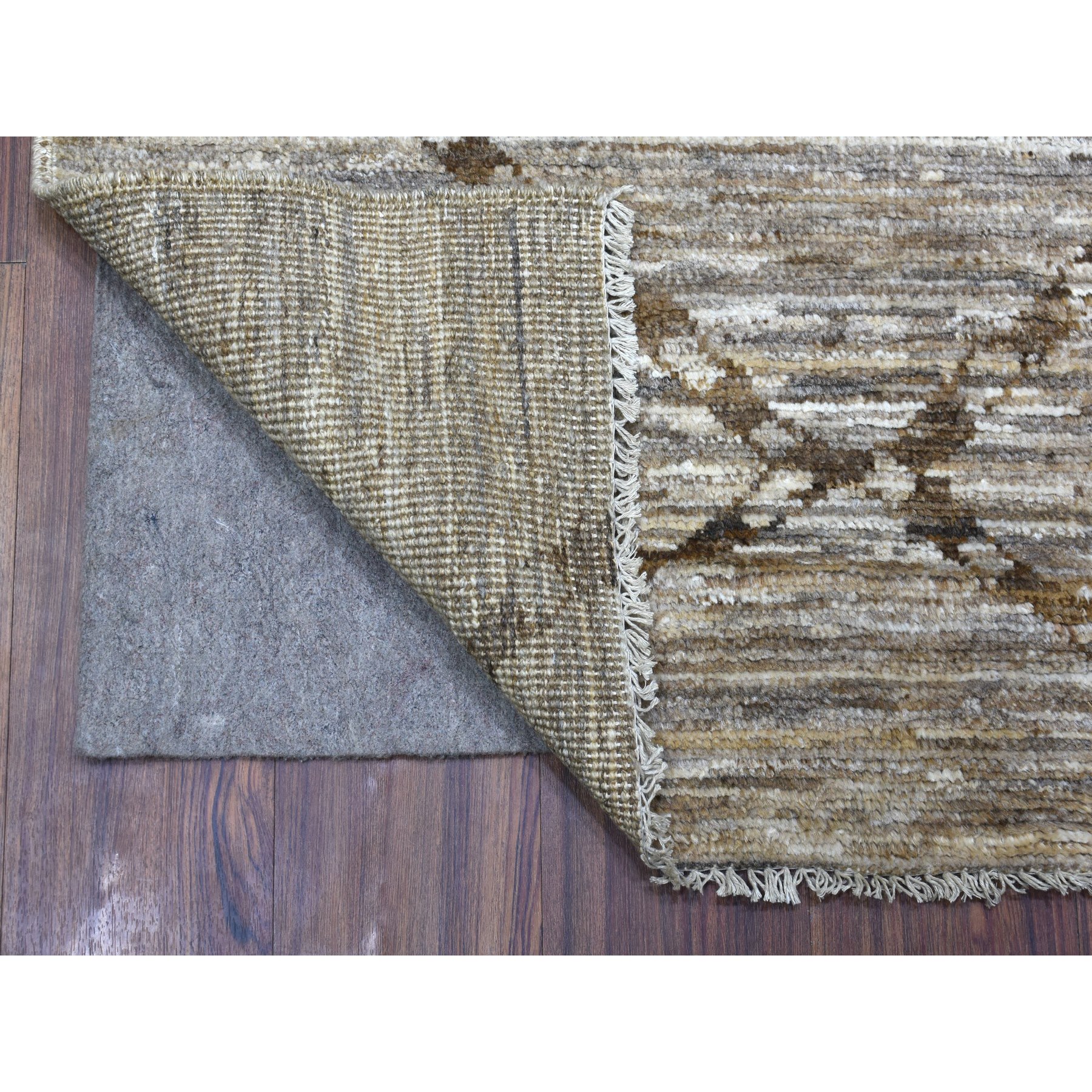 4'x5'9" Moroccan Berber with Criss Cross Design Brown Soft Afghan Wool Hand Woven Oriental Rug 
