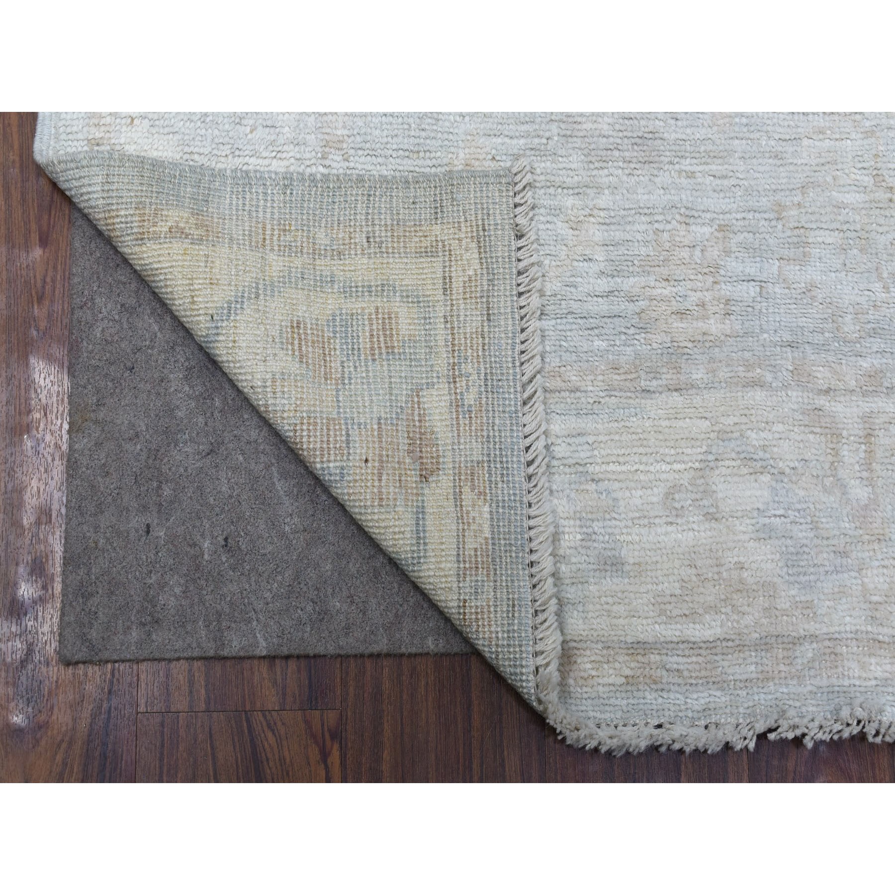 4'2"x9'9" Gray Angora Oushak with Faded Out Colors Pure Wool Hand Woven Oriental Wide Runner Rug 