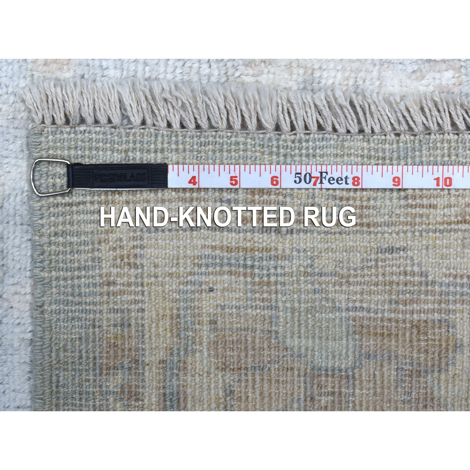 4'2"x9'9" Gray Angora Oushak with Faded Out Colors Pure Wool Hand Woven Oriental Wide Runner Rug 