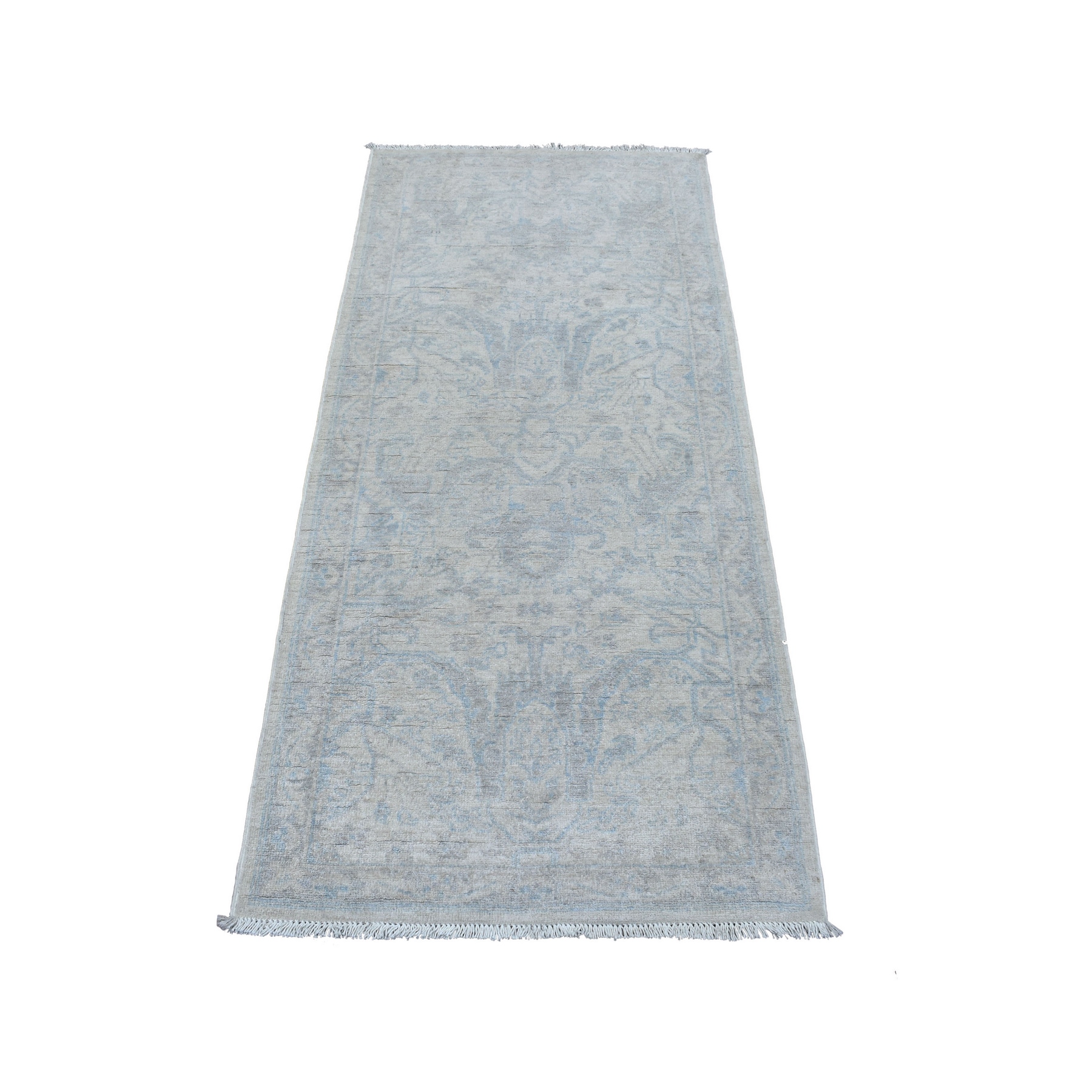 2'6"x5'7" Organic Wool White Wash Peshawar with Obscure Design Hand Woven Oriental Runner Rug 