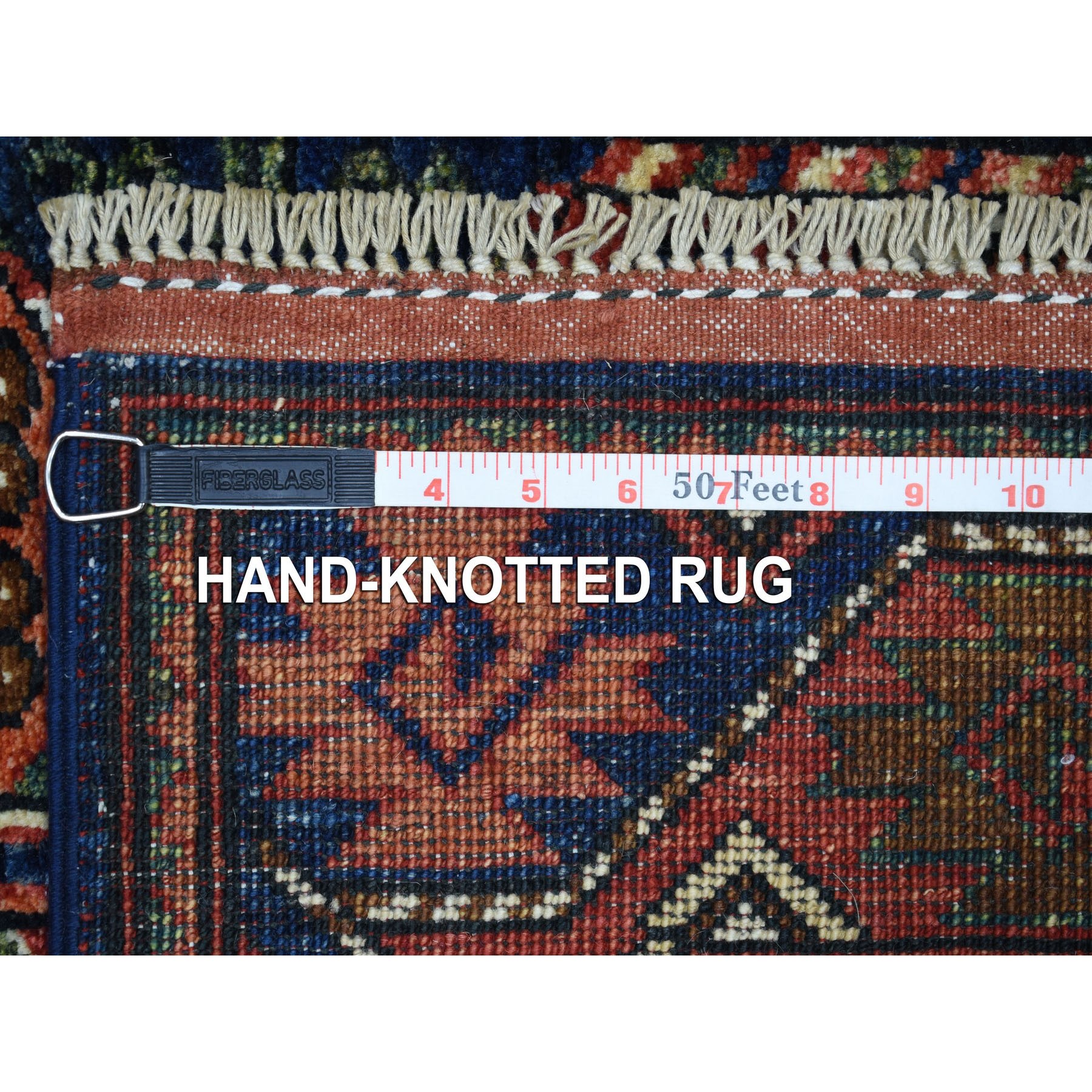 2'9"x9'7" Navy Blue Afghan Ersari Elephant Feet Design Hand Woven Organic Wool Runner Oriental Rug 
