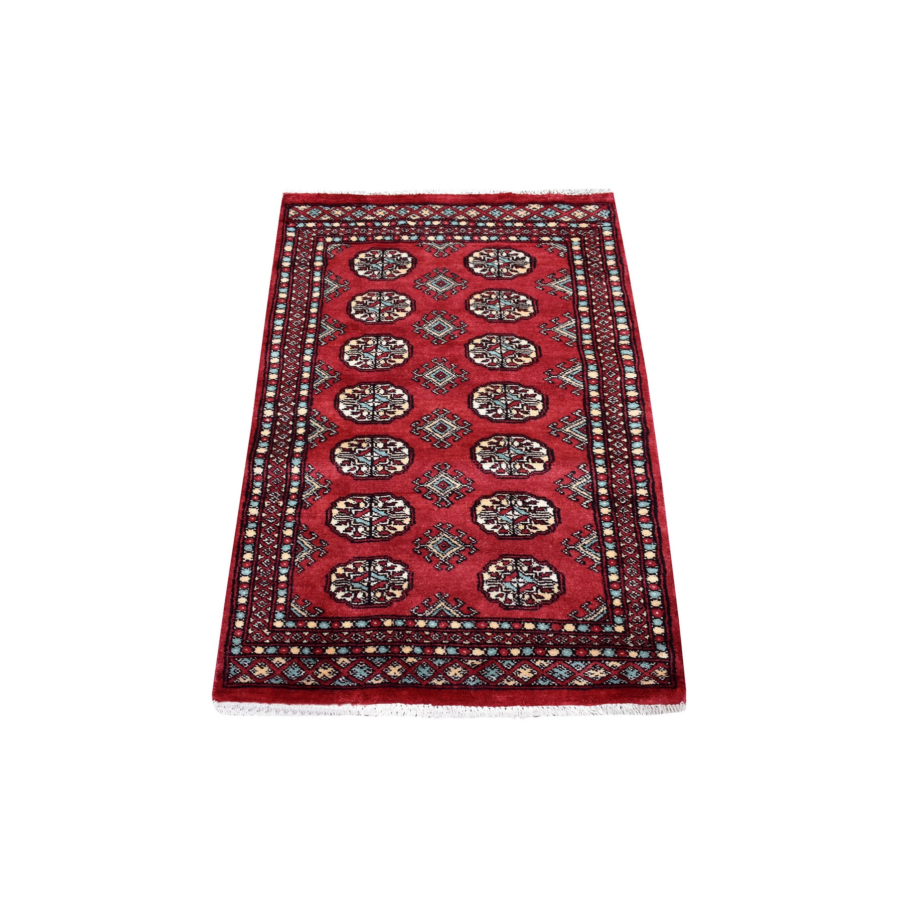 2'7"x3'9" Deep Rich Red Silky Wool Hand Woven Mori Bokara Oriental Rug 