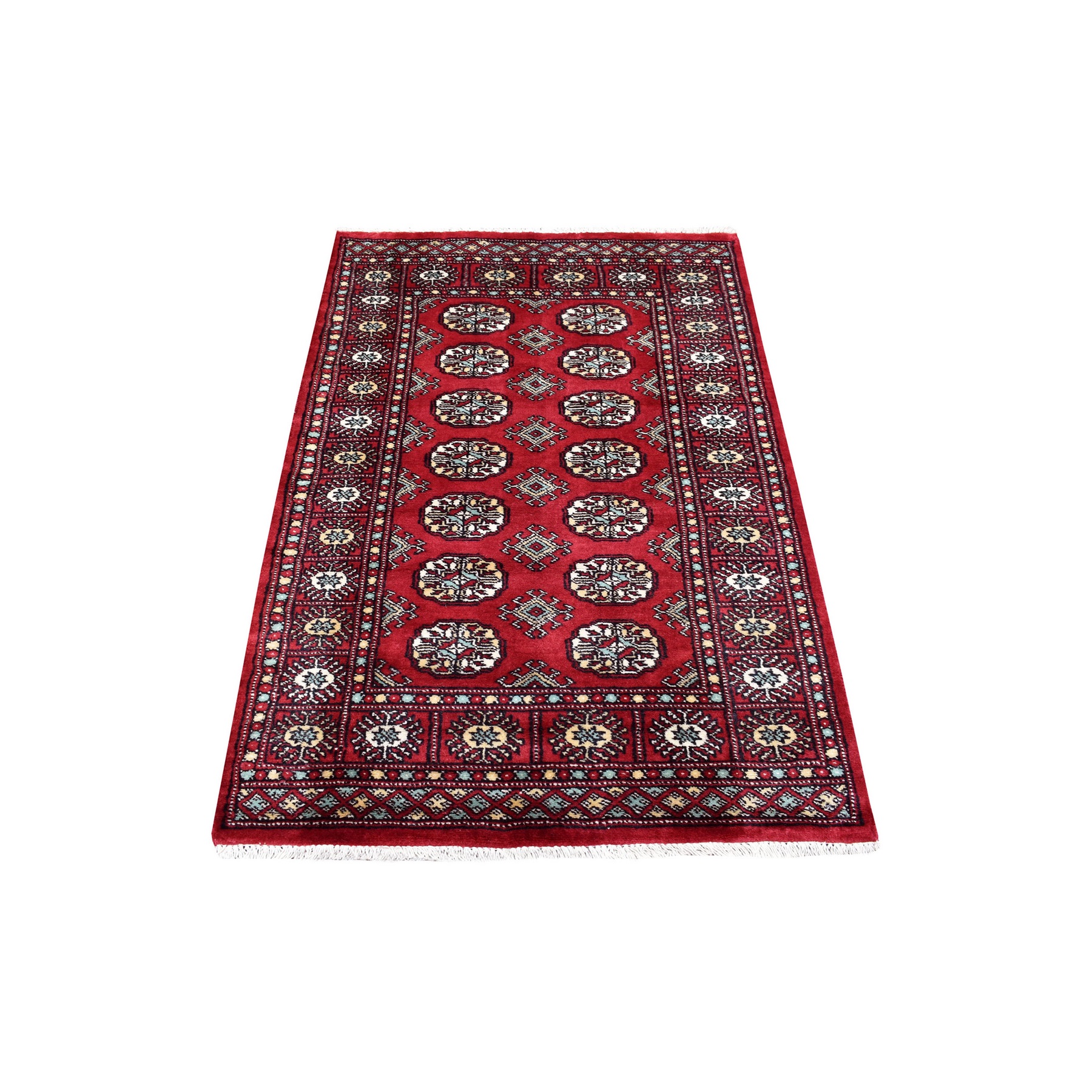 3'x5' Rich Red Hand Woven Mori Bokara Silky Wool Oriental Rug 