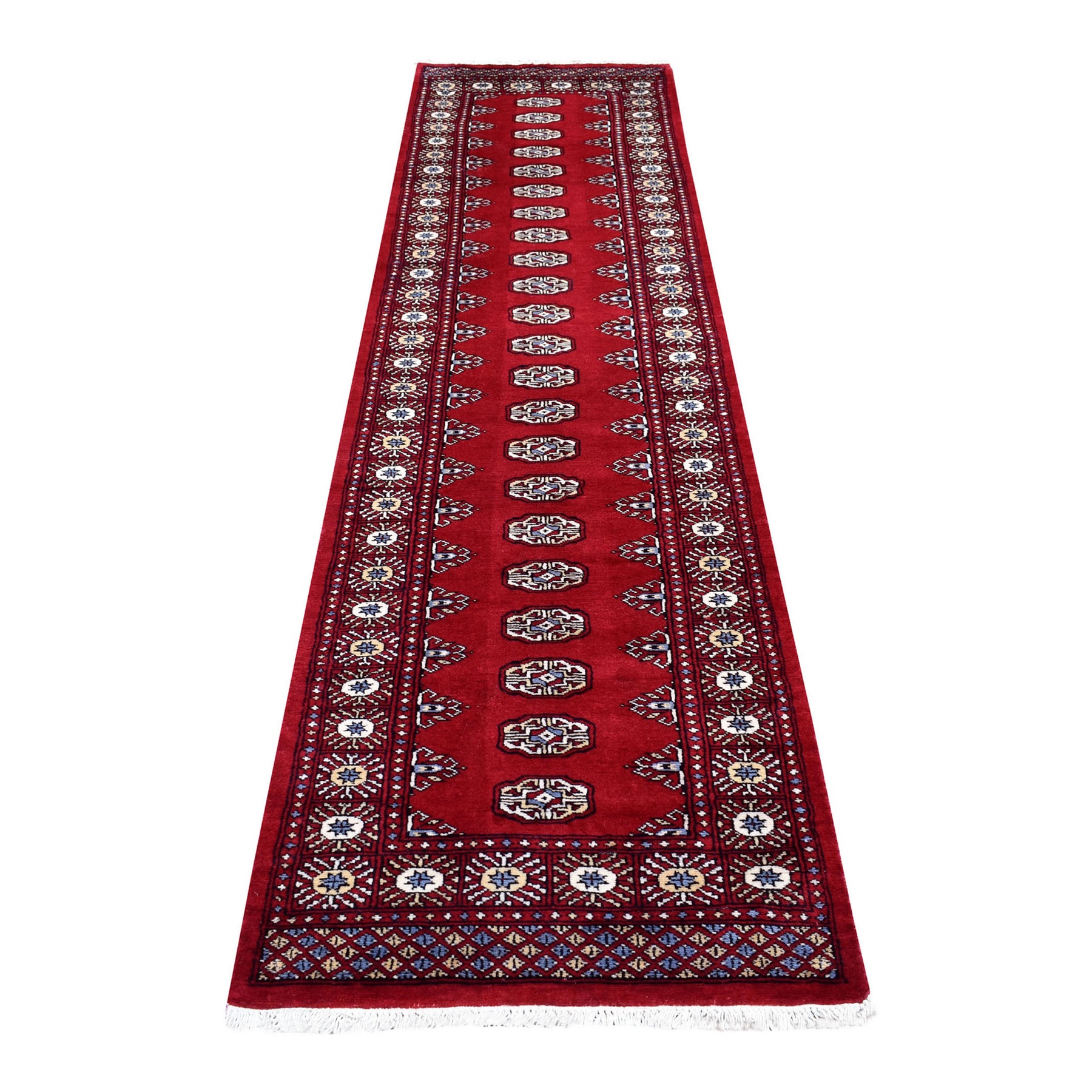 2'6"x9'7" Rich Red Mori Bokara Hand Woven Silky Wool Oriental Runner Rug 