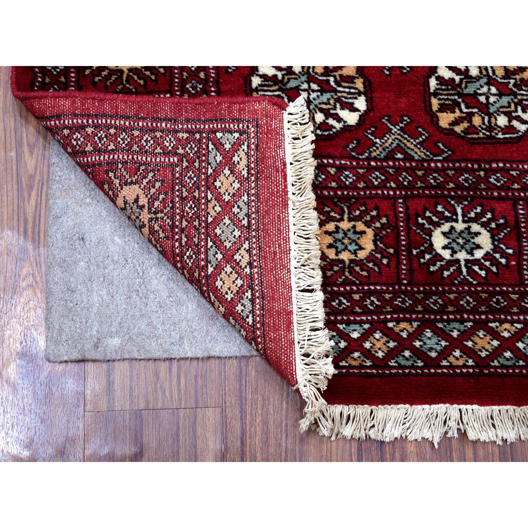 3'x5'9" Deep and Rich Red Mori Bokara Pure Wool Hand Woven Oriental Runner Rug 
