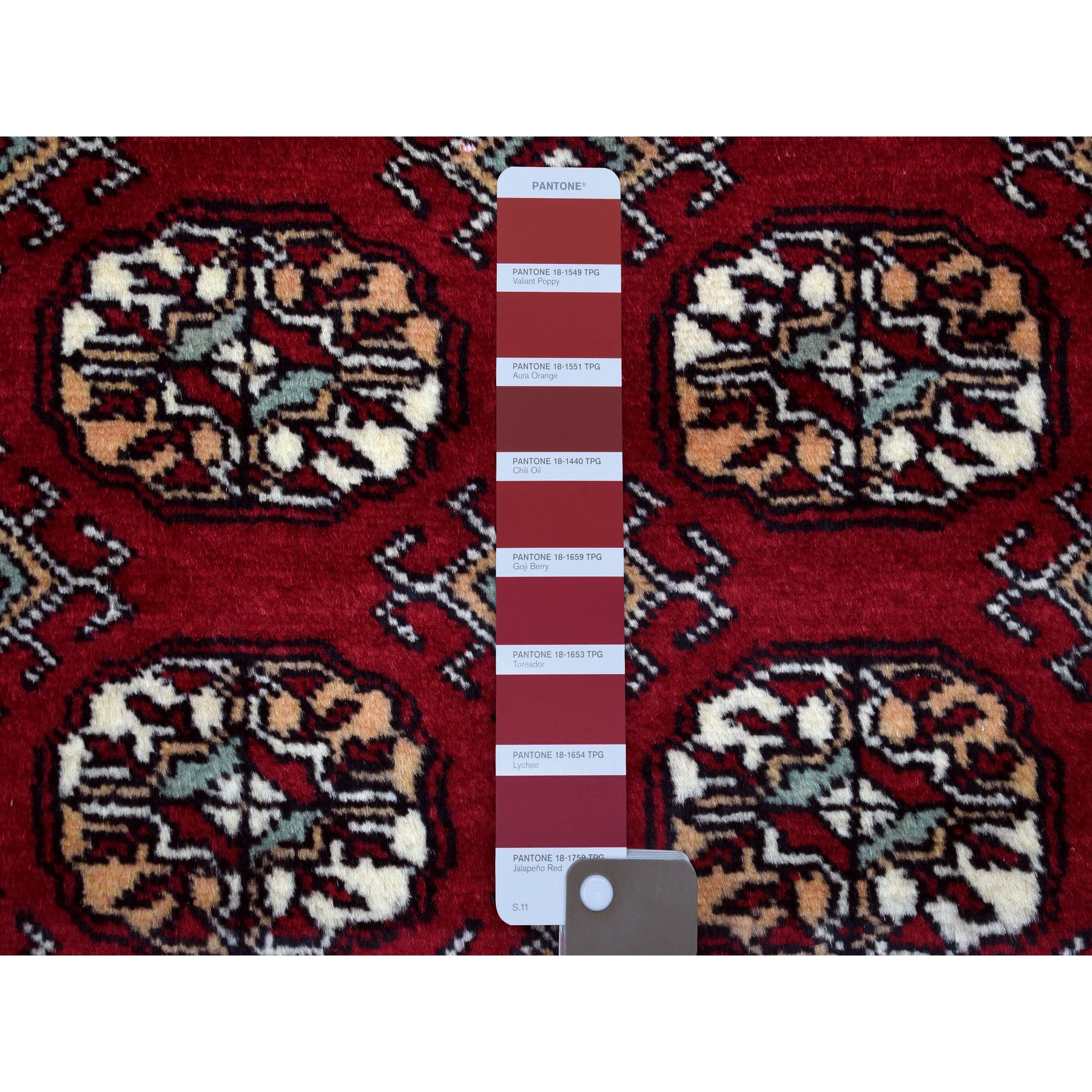 3'x5'9" Deep and Rich Red Mori Bokara Pure Wool Hand Woven Oriental Runner Rug 