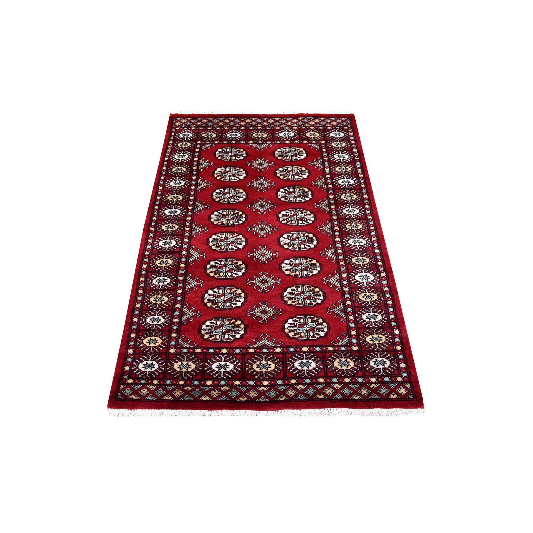 3'x5'1" Deep and Rich Red Mori Bokara Soft Organic Wool Hand Woven Oriental Rug 