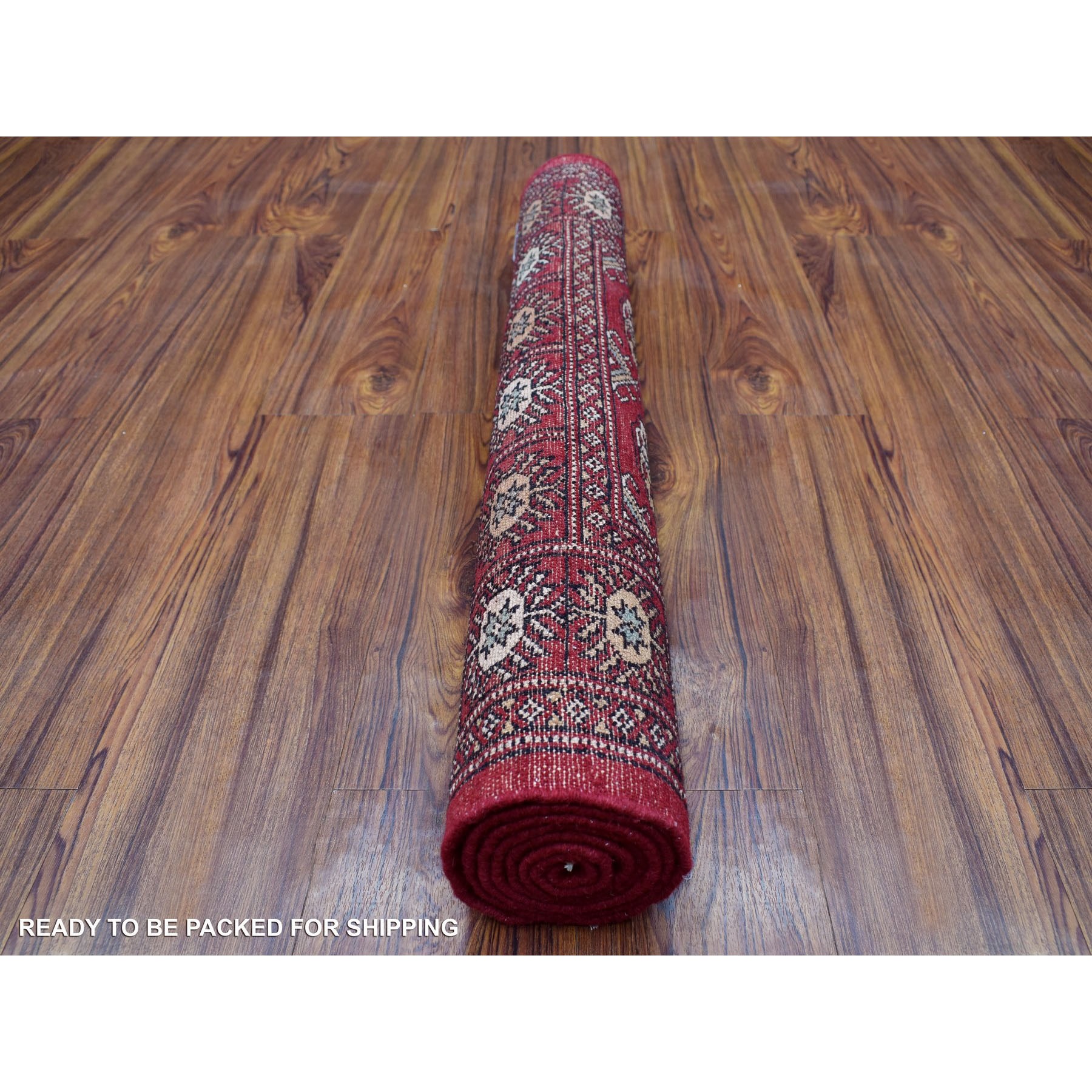 3'x5'10" Extra Soft Wool Deep and Rich Red Mori Bokara Hand Woven Oriental Wide Runner Rug 
