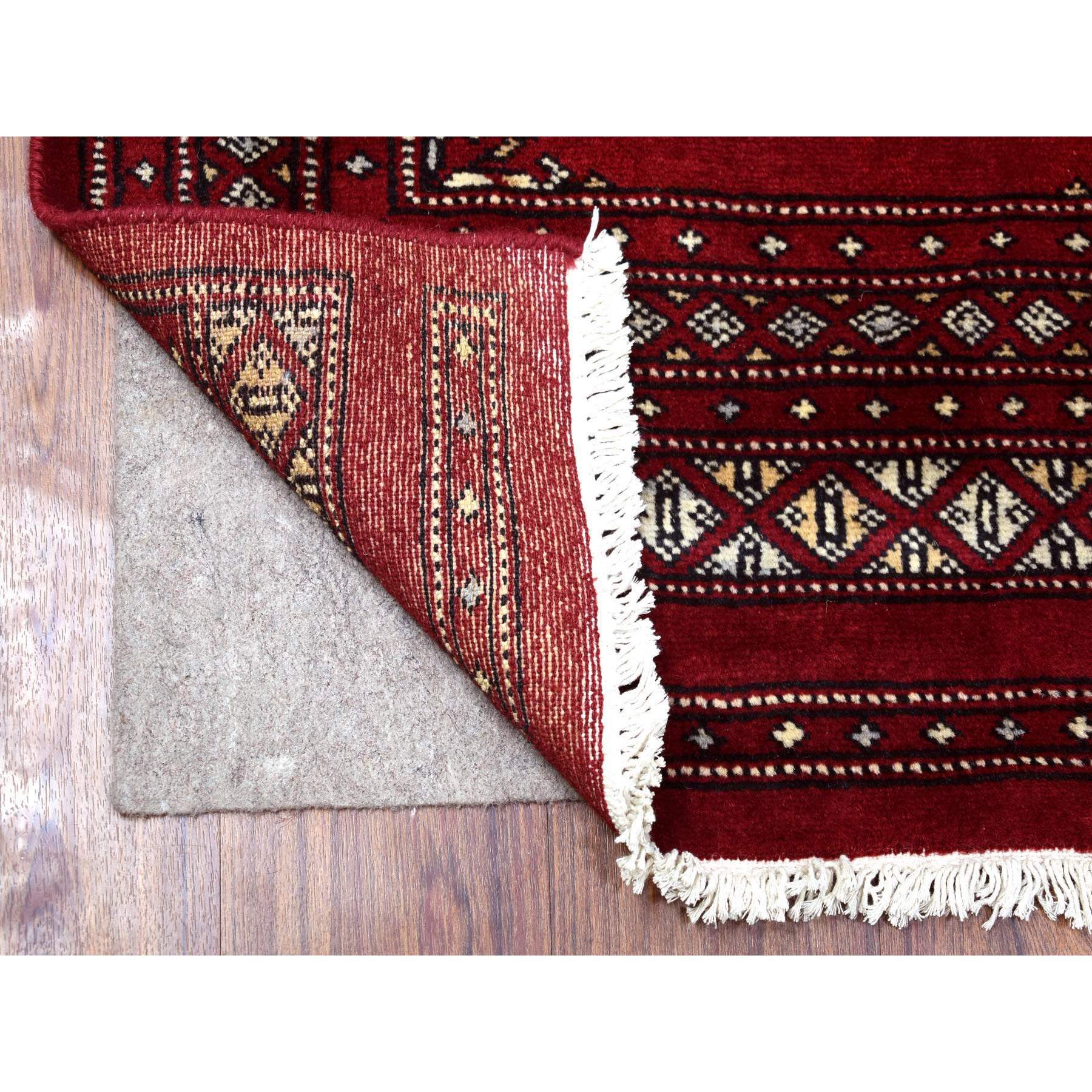 2'6"x9'1" Mori Bokara with Tribal Medallions Design Deep and Rich Red Extra Soft Wool Hand Woven Oriental Runner Rug 