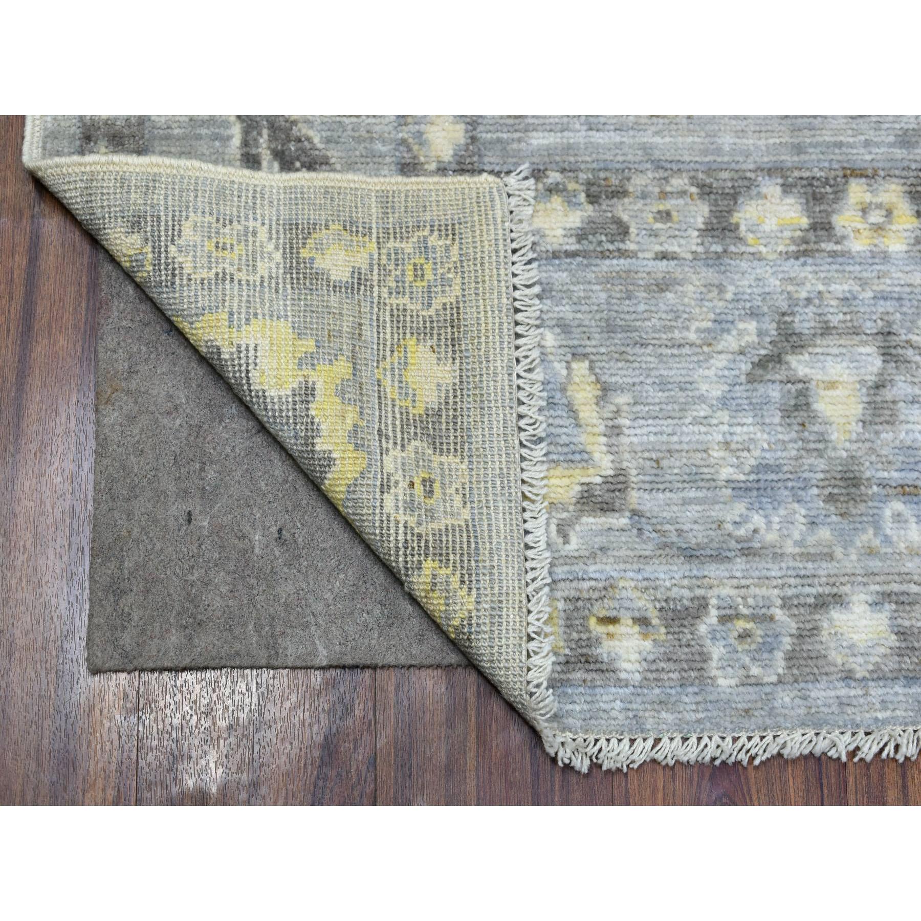 6'1"x8'10" Hand Woven Gray with Touches of Ivory Angora Oushak Pure Wool Oriental Rug 