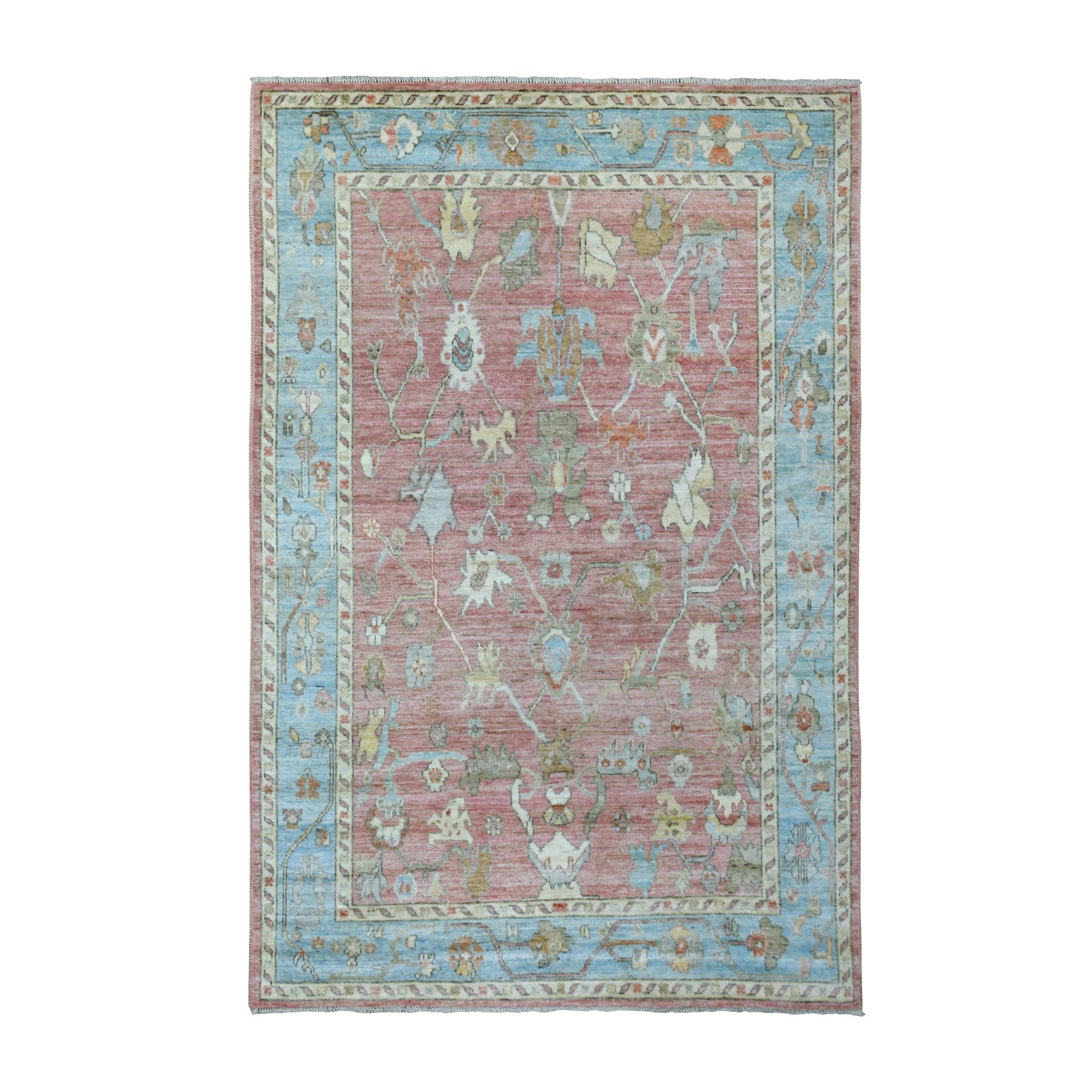 Oushak and Peshawar Hand Woven knotted Pink Oriental Rugs 