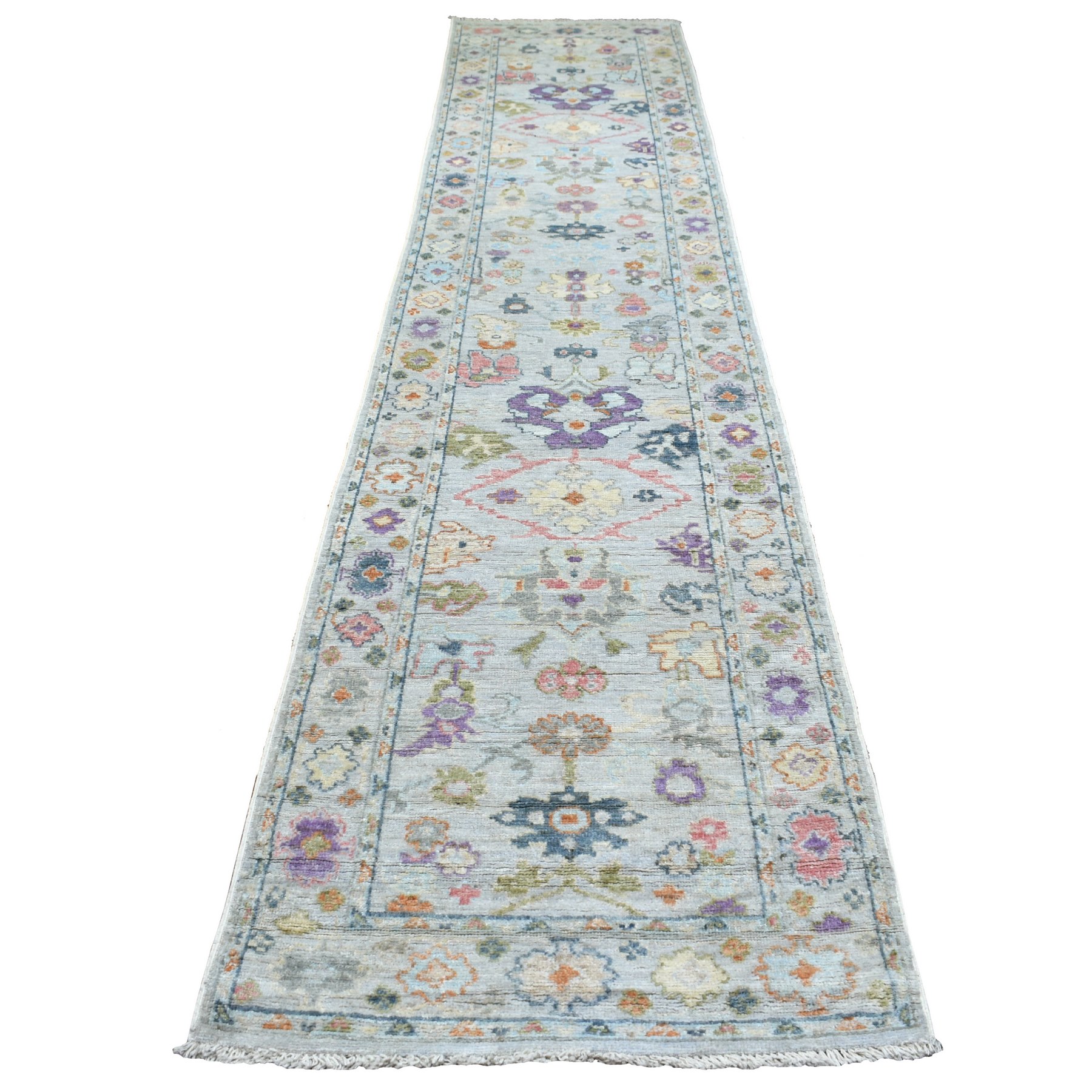 2'10"x14' Afghan Angora Oushak with a Beautiful, Color Pattern Soft and Pliable Wool Hand Woven Silver Gray Oriental XL Runner Rug 