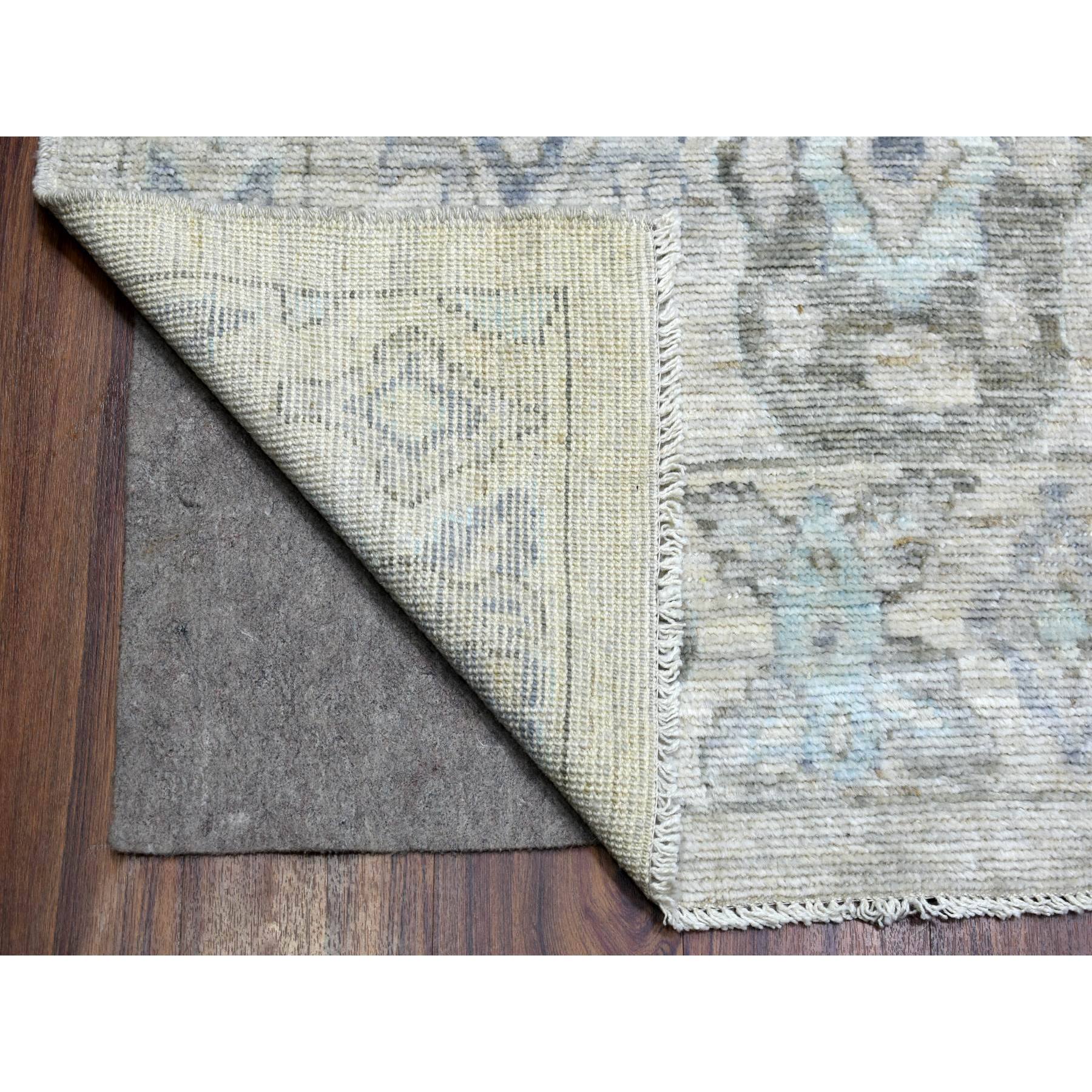 9'x12'8" Soft and Pliable Wool Hand Woven Gray Afghan Angora Ushak with Large Elements Design Oriental Rug 