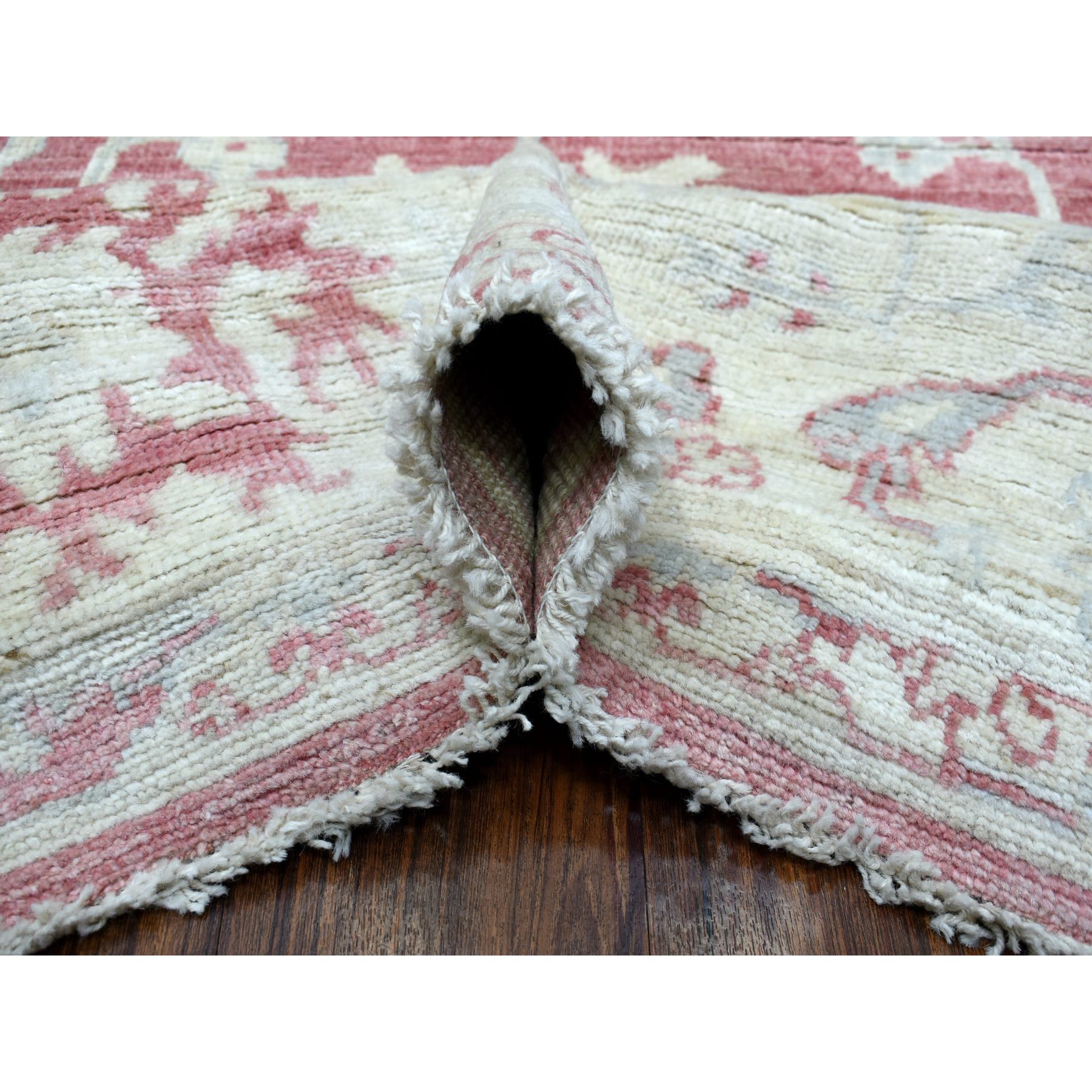 8'2"x9'10" Coral Pink Afghan Angora Oushak with Assortment of Colors Pure Wool Hand Woven Oriental Rug 