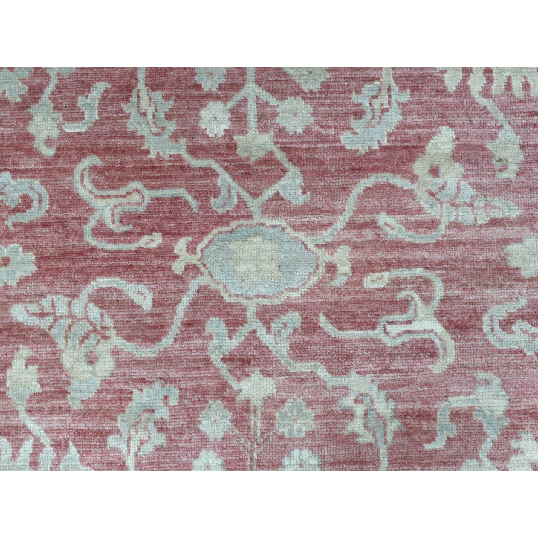 8'2"x9'10" Coral Pink Afghan Angora Oushak with Assortment of Colors Pure Wool Hand Woven Oriental Rug 