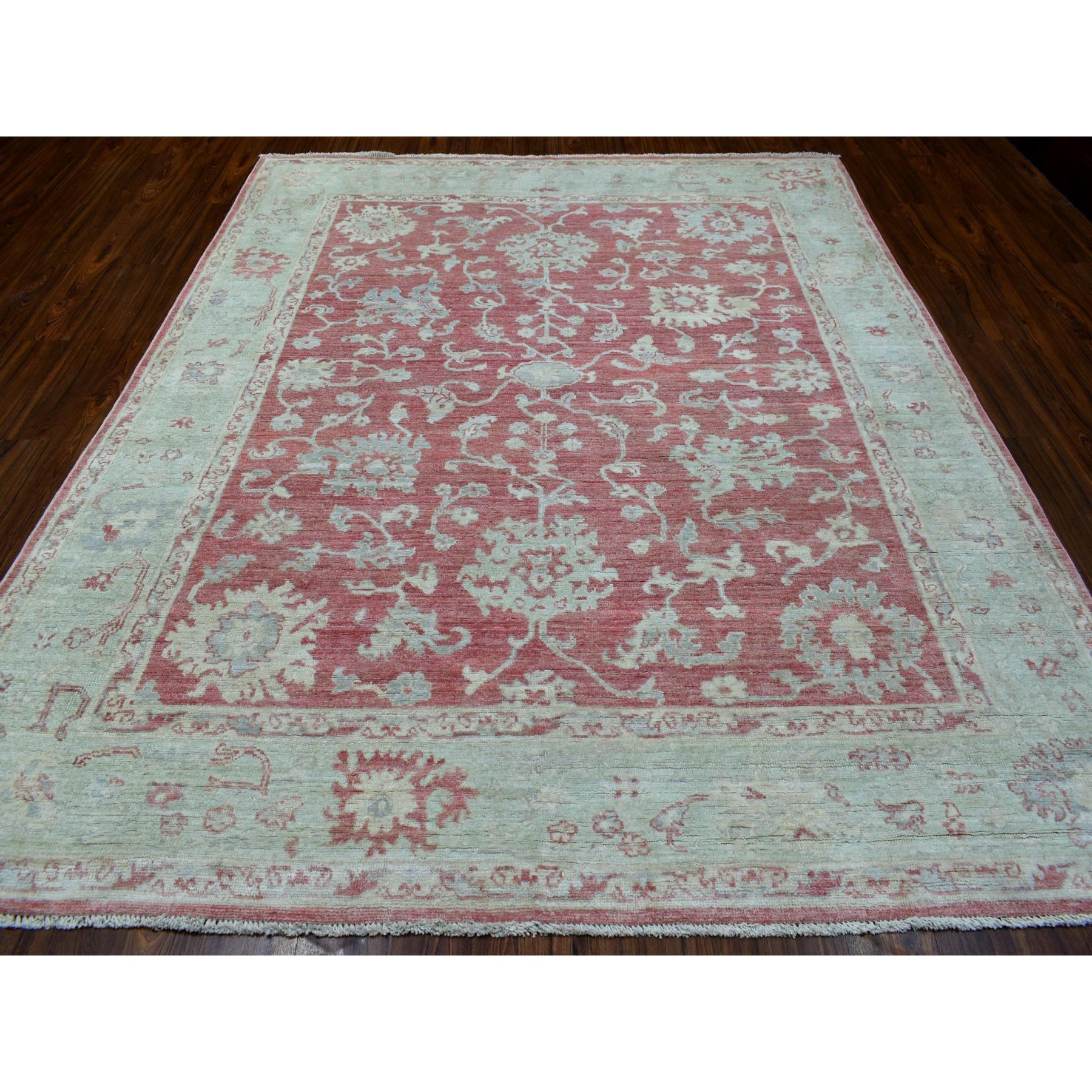 8'2"x9'9" Angora Ushak with Floral Eye Catching Pattern Natural Wool Hand Woven Coral Pink Oriental Rug 