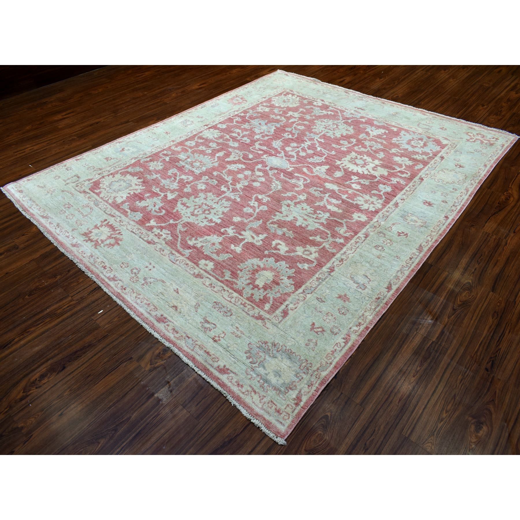 8'2"x9'9" Angora Ushak with Floral Eye Catching Pattern Natural Wool Hand Woven Coral Pink Oriental Rug 
