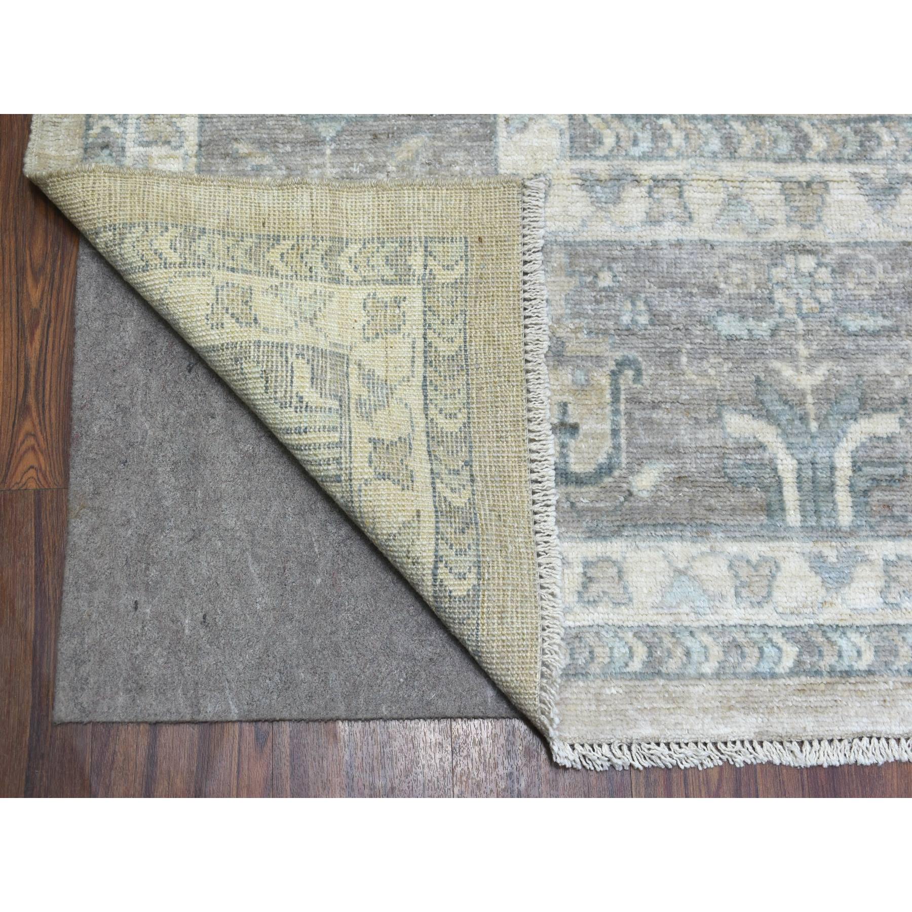 10'x10' Gray Afghan Angora Ushak with Willow and Cypress Tree Design Pure Wool Hand Woven Oriental Square Rug 