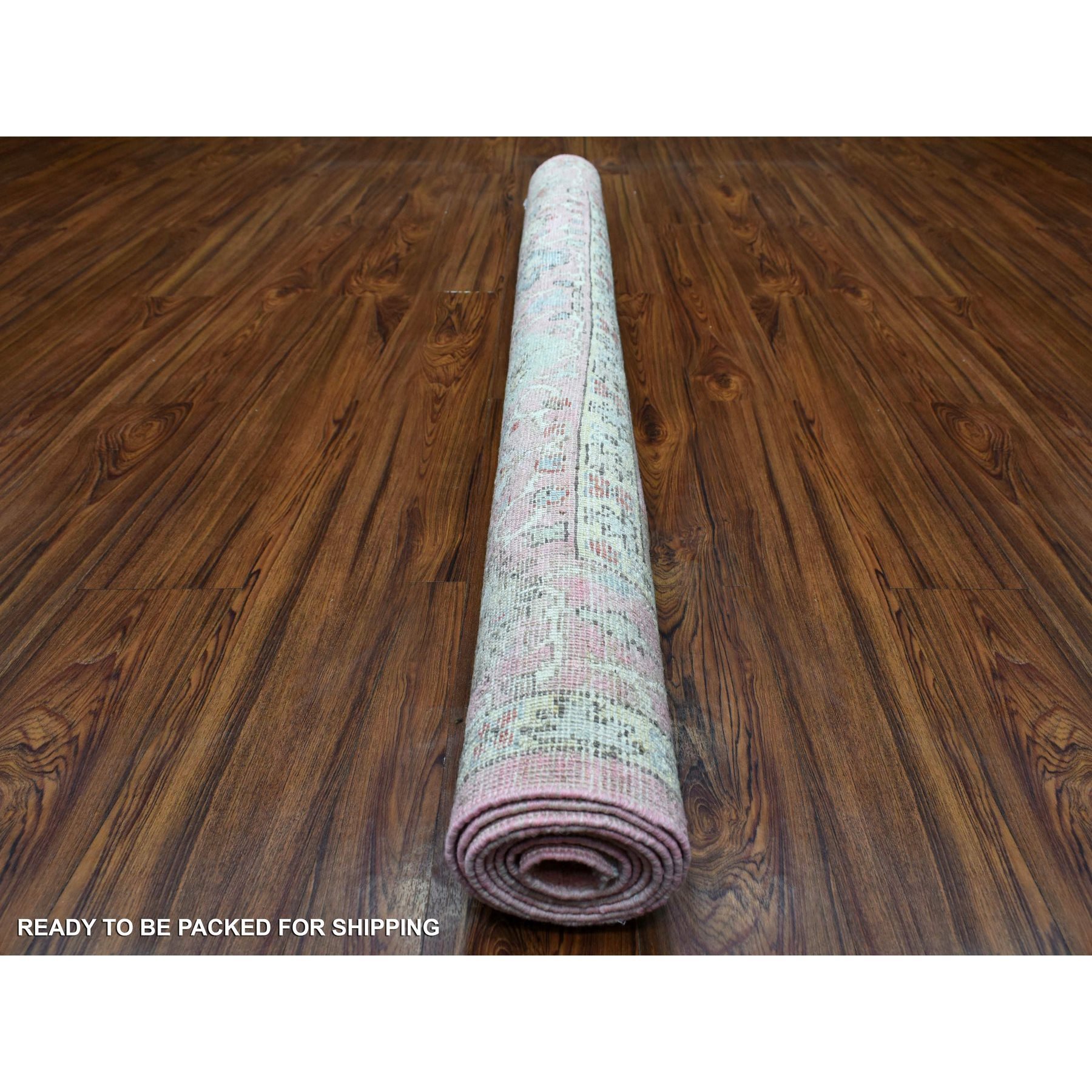 5'9"x8'5" Hand Woven Coral Pink Angora Ushak with Bold Floral Pattern Soft and Pliable Wool Oriental Rug 