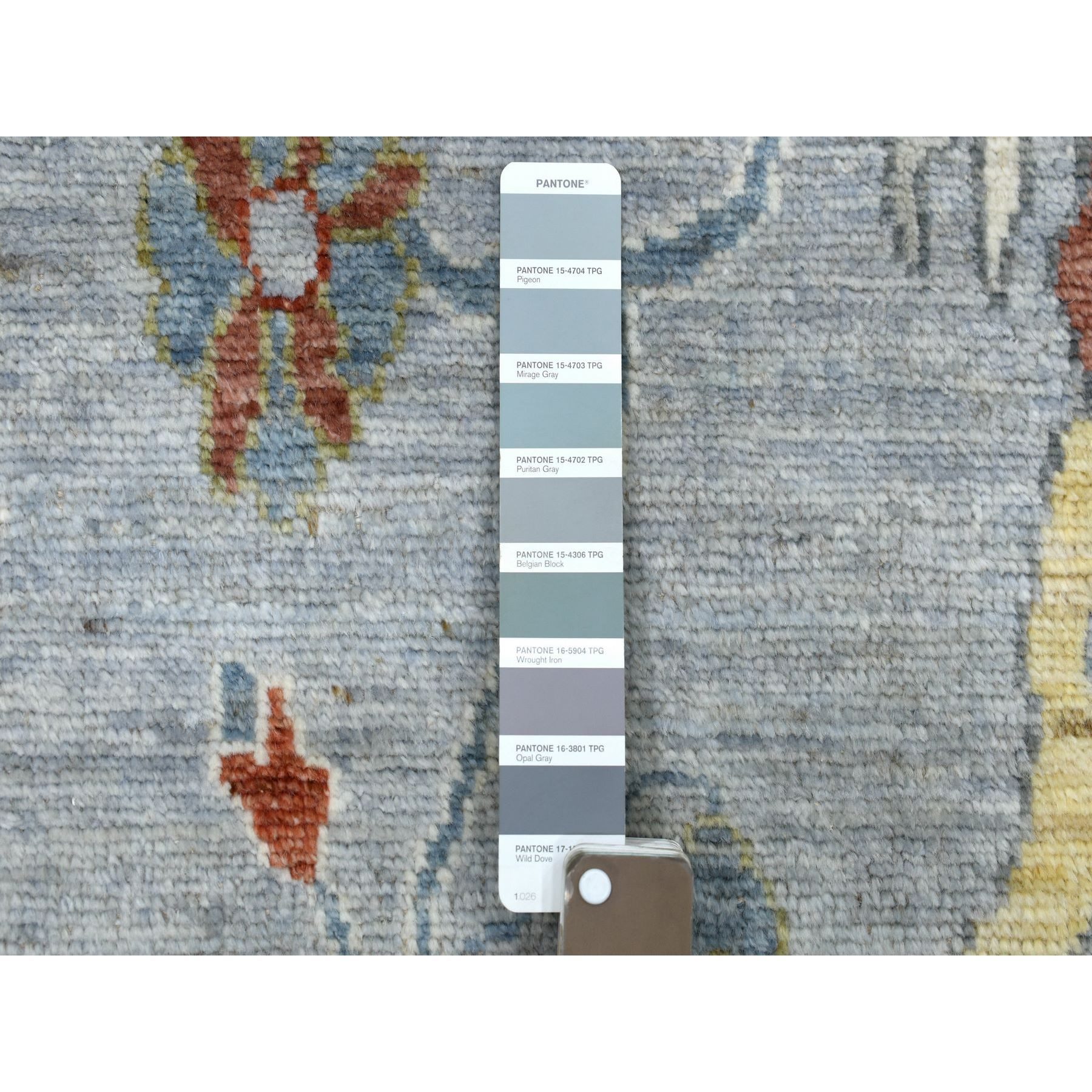 6'2"x9' Soft and Comfortable Wool Hand Woven Grey-Blue Color Scheme Afghan Angora Ushak Oriental Rug 