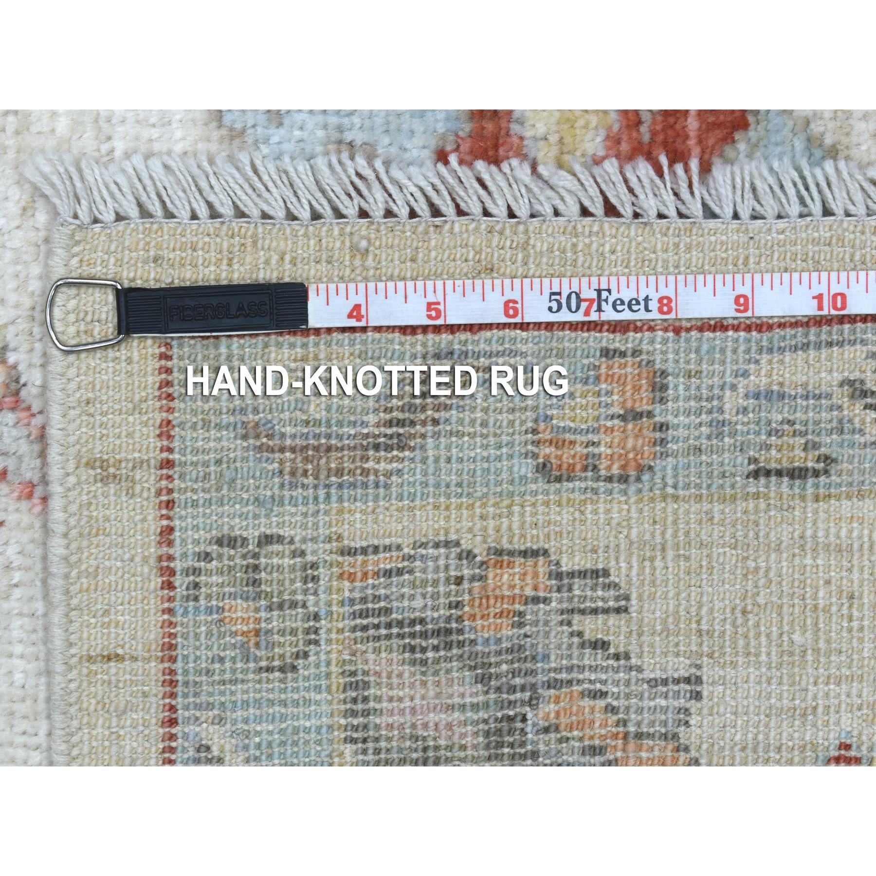 5'10"x9' Organic Wool Hand Woven Ivory Angora Oushak with Bold Floral Pattern Oriental Rug 
