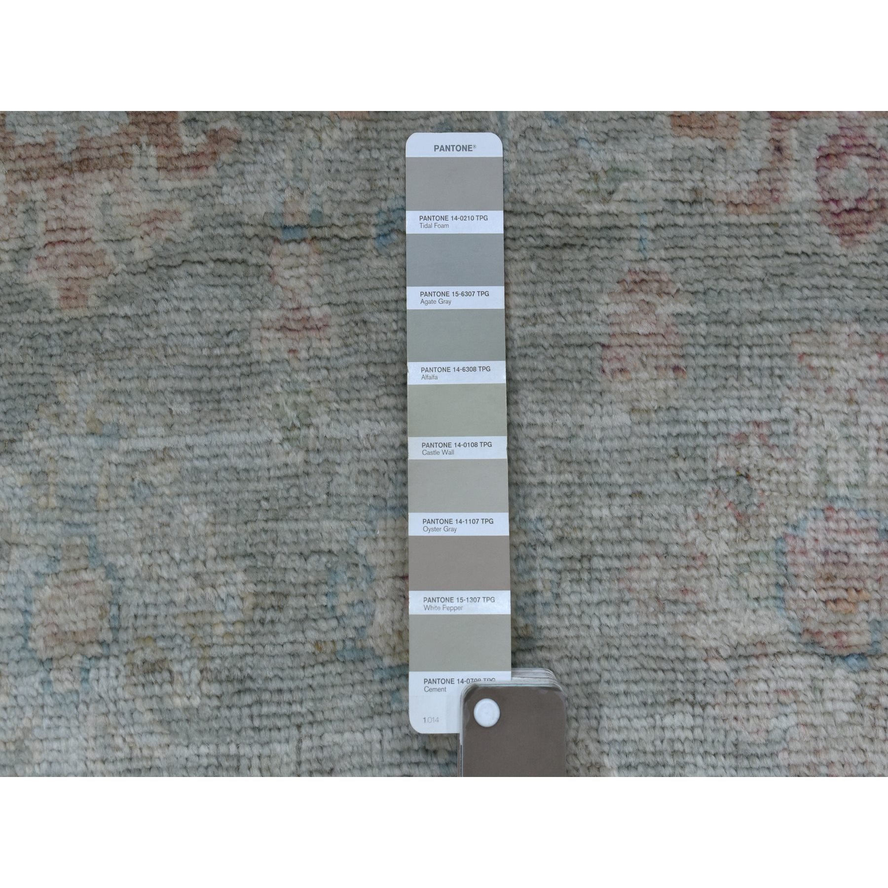 4'4"x6'1" Hand Woven Charcoal Gray Angora Oushak with Geometric Leaf Design Soft, Velvety Plush Wool Oriental Rug 
