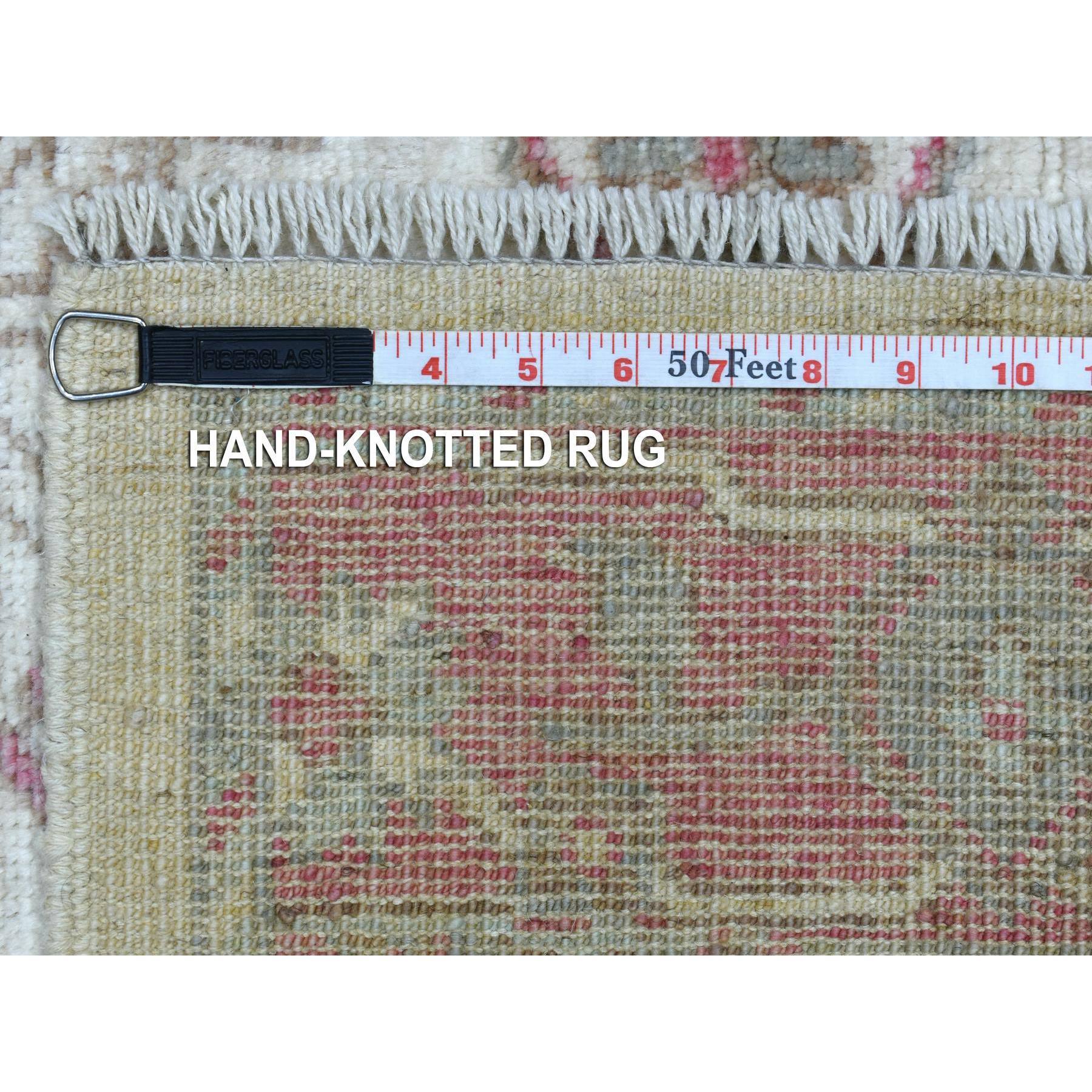 4'1"x5'10" Ivory Afghan Angora Oushak with Soft Colors Pure and Comfortable Wool Hand Woven Oriental Rug 