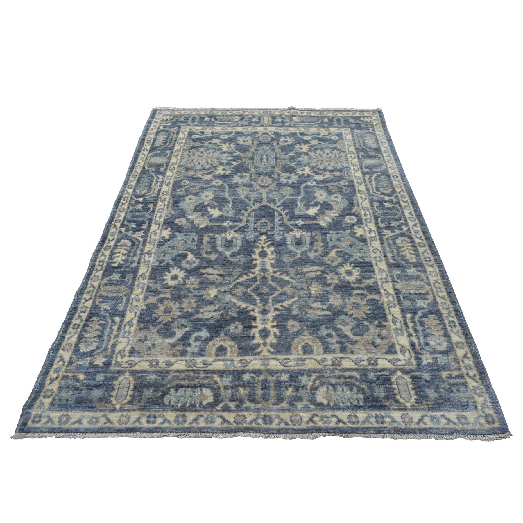 5'x7'4" Soft Wool Hand Woven Navy Blue Angora Oushak with Fresh Style and Plush Comfort Oriental Rug 