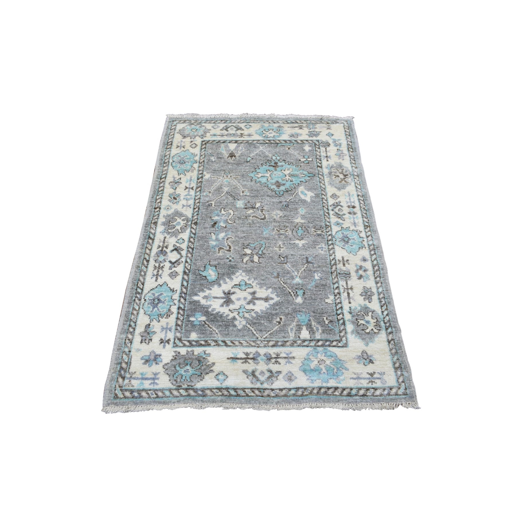 3'2"x5'2" Hand Woven Gray Angora Oushak with Fresh Style and Plush Comfort Soft Wool Oriental Rug 
