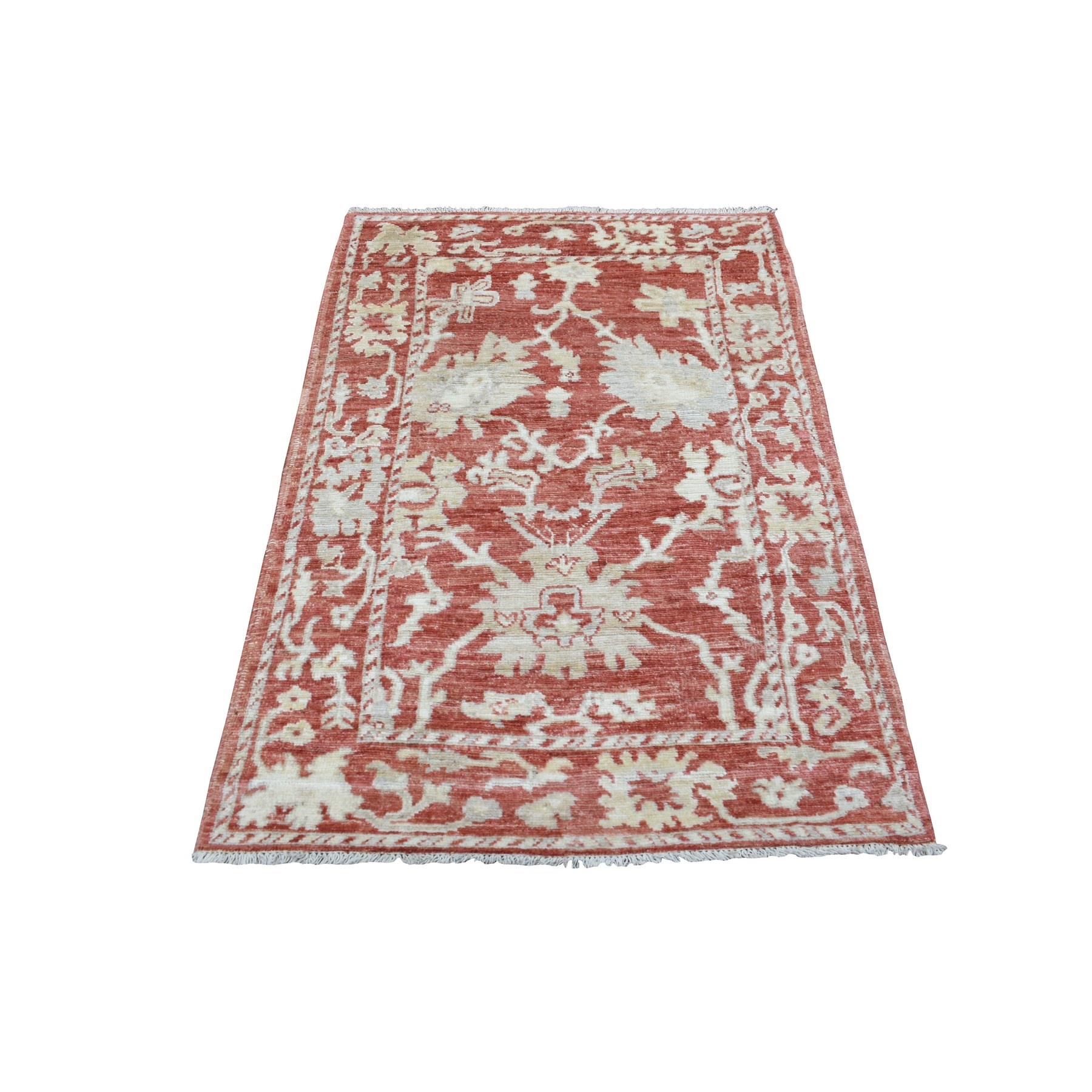 3'2"x5' Angora Ushak with Bold Eye-Catching Pattern Extra Soft Wool Hand Woven Rich Red Oriental Rug 