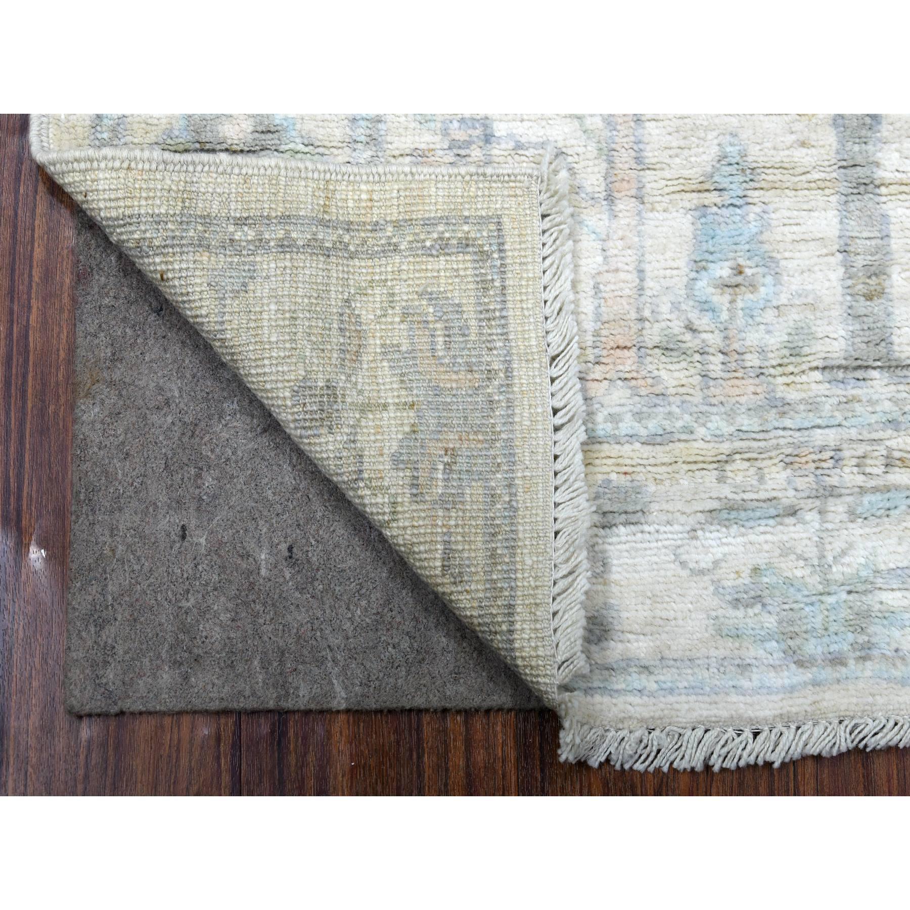 3'1"x4'4" Ivory Afghan Angora Oushak with Faded Cypress and Willow Tree Design Soft, Velvety Plush Wool Hand Woven Oriental Rug 