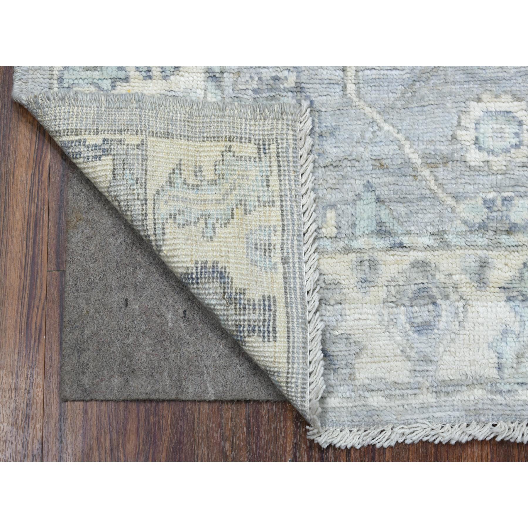 3'3"x4'10" Soft and Pliable Wool Hand Woven Gray Angora Ushak with Soft Colors Oriental Rug 