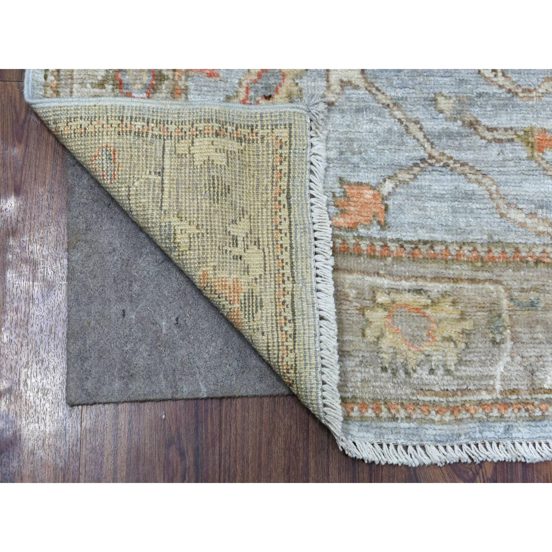 2'8"x11'7" Gray Angora Oushak with All Over Leaf Design Afghan Wool Hand Woven Oriental Runner Rug 