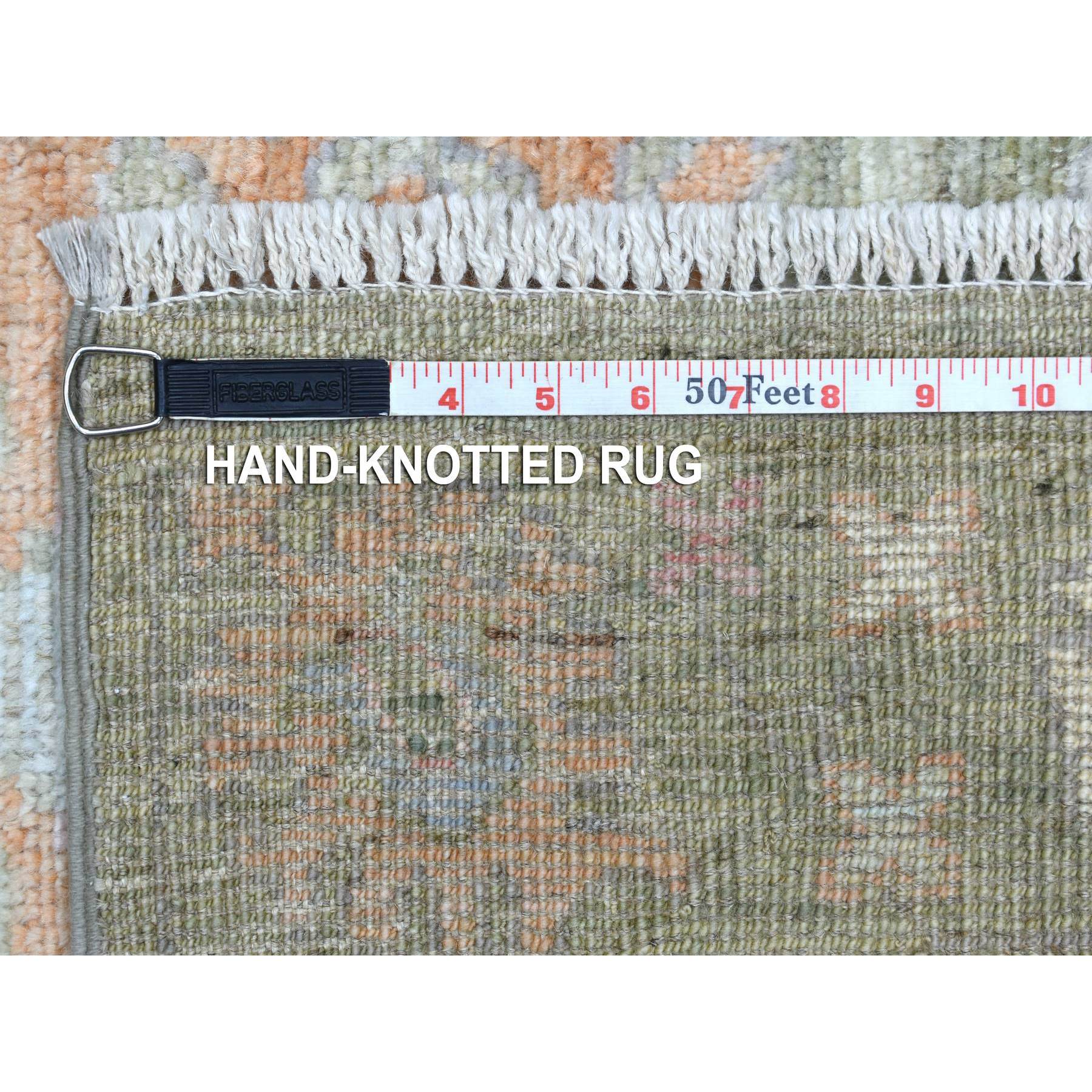 3'x11'7" Afghan Angora Ushak with Assortment of Colors Extra Soft Wool Hand Woven Lime Green Oriental Runner Rug 