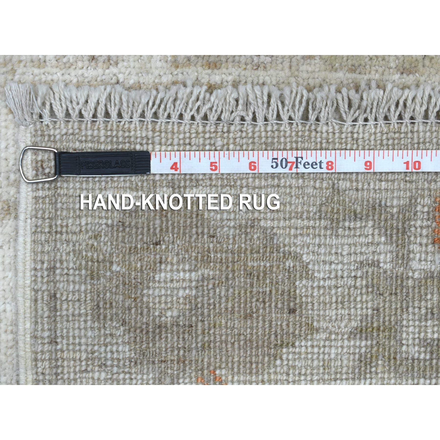 2'5"x13'9" Hand Woven Gray Angora Ushak with A Floral Eye Catching Pattern Organic Wool Oriental XL Runner Rug 