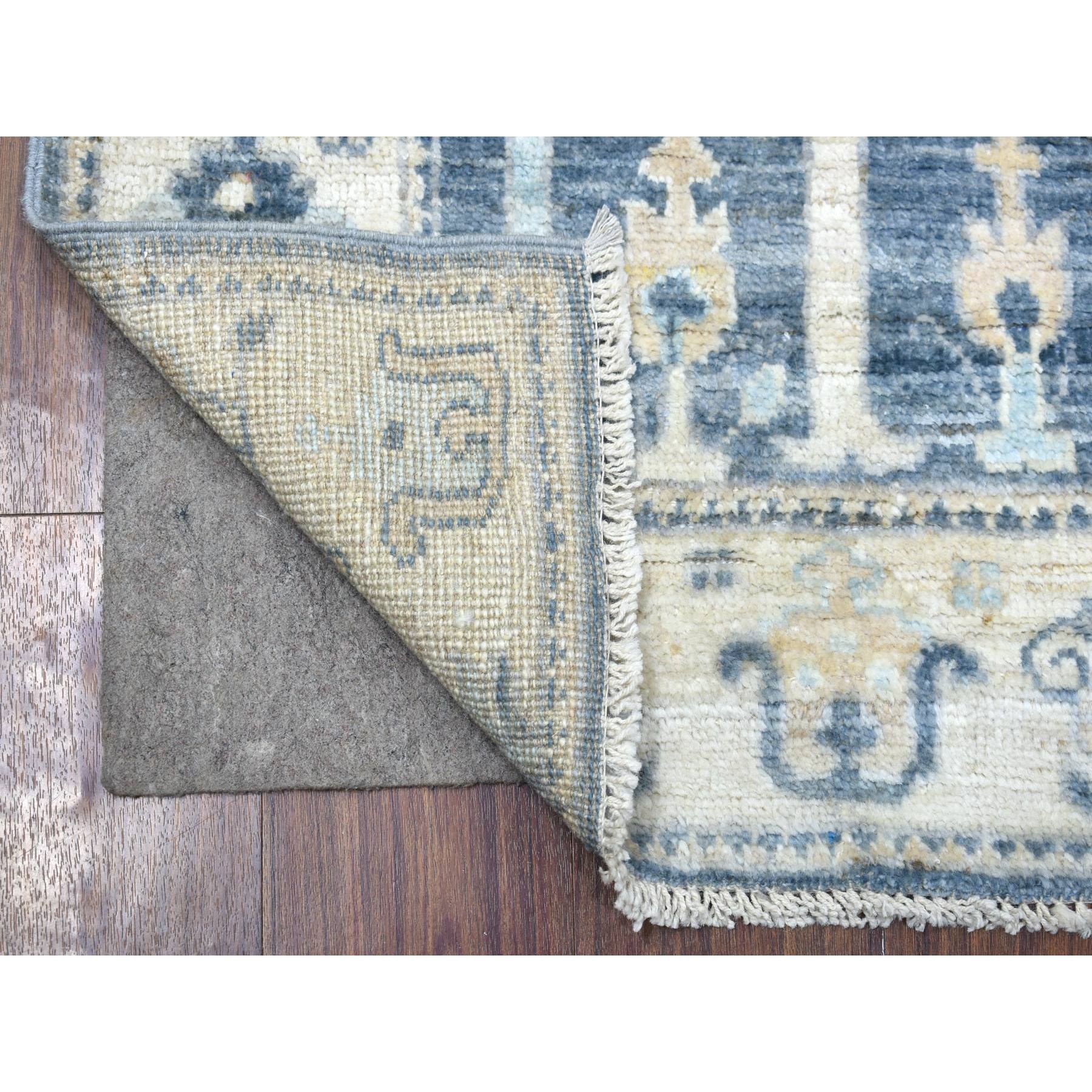 2'7"x9'8" Navy Blue Angora Oushak with Faded Cypress and Willow Tree Design Natural Wool Hand Woven Oriental Runner Rug 