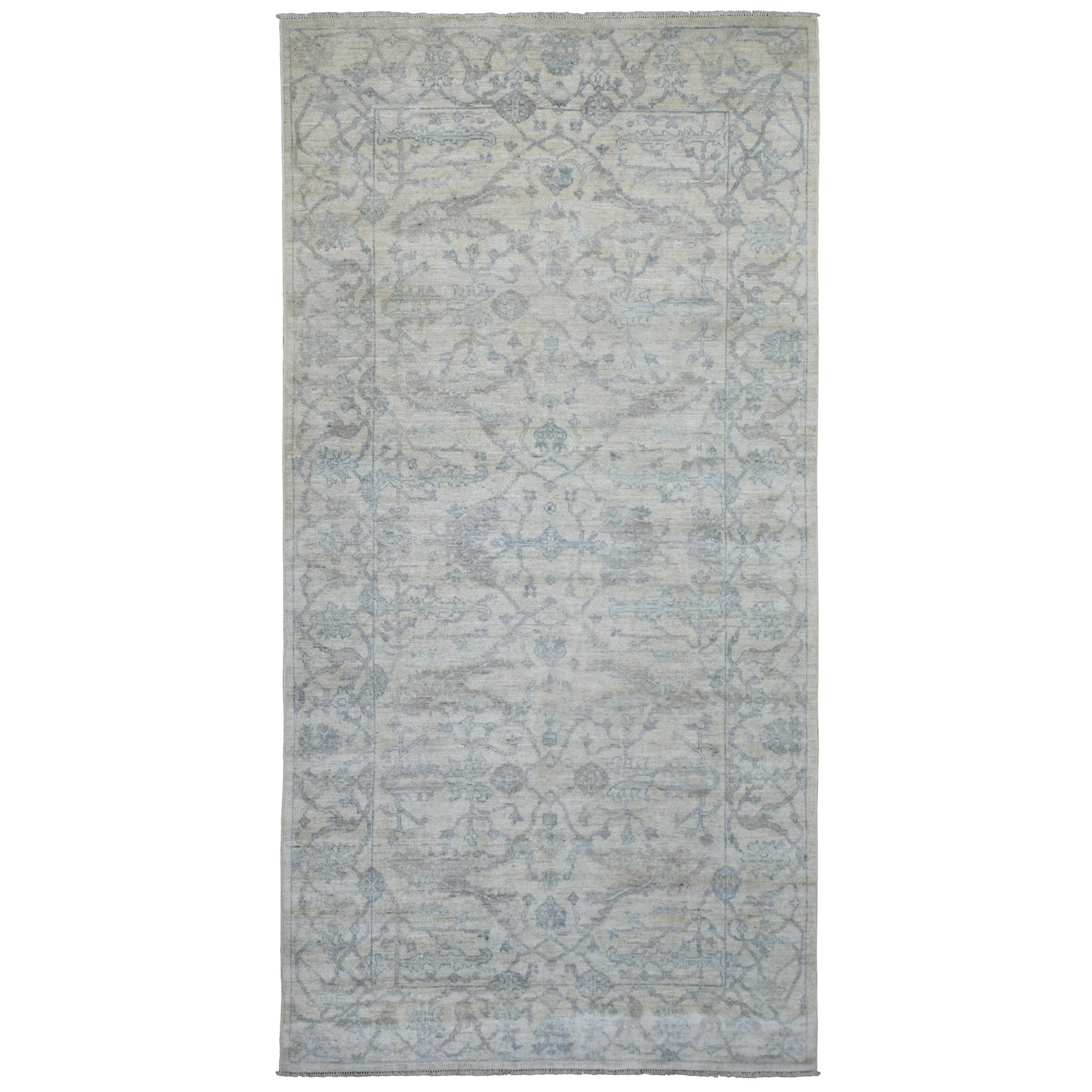 5'10"x11'9" Beige Hand Woven Angora Oushak with Flowing and Open Design Soft Afghan Wool Oriental Gallery Size Runner Rug 