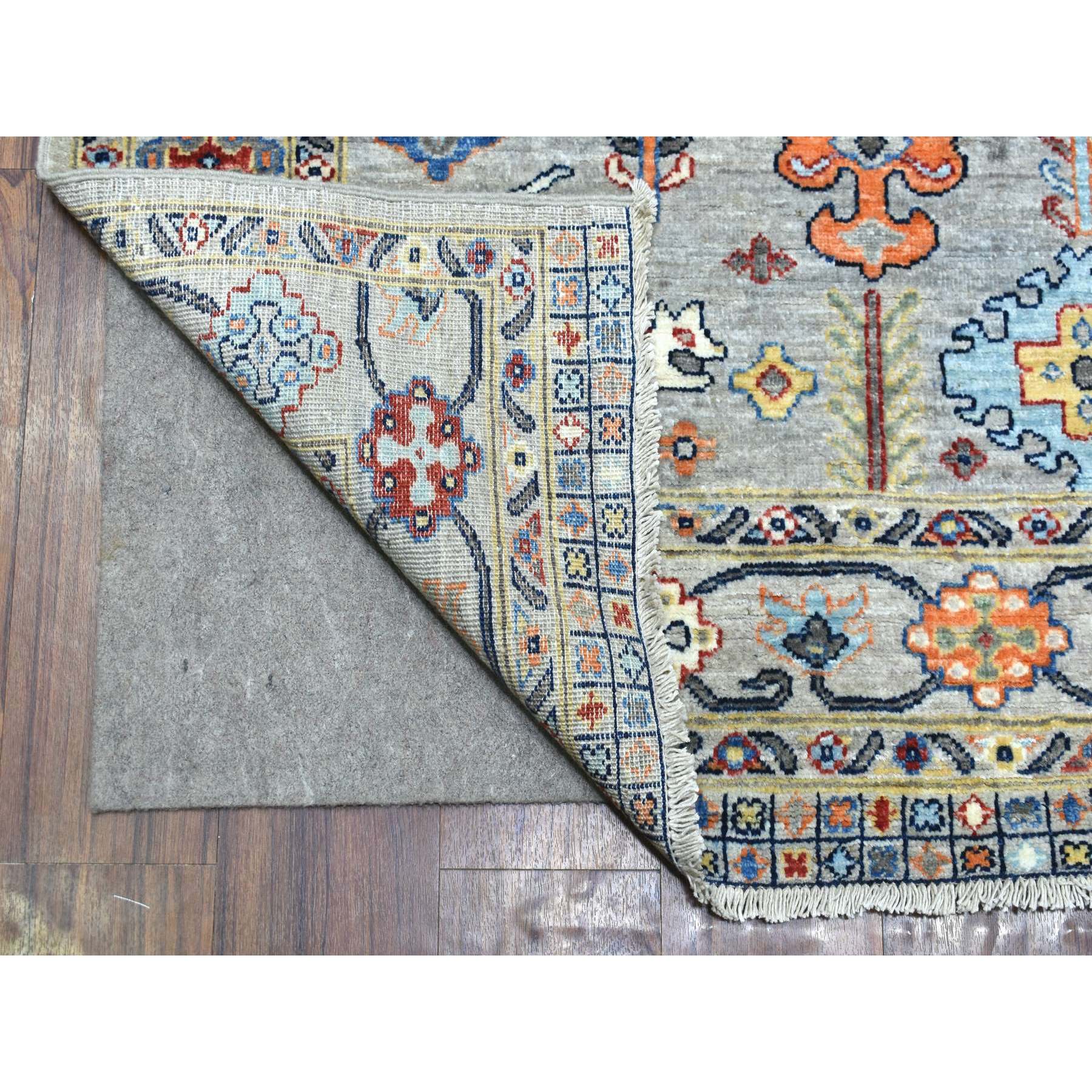 6'2"x8'8" Gray Afghan Peshawar with Ancient Animal Figurines Extra Soft Wool Hand Woven Oriental Rug 
