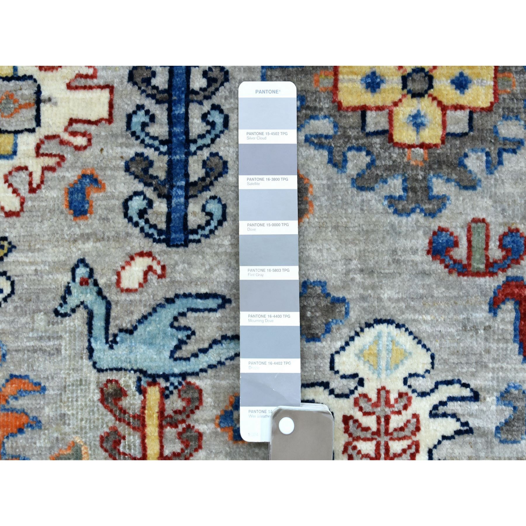 6'2"x8'8" Gray Afghan Peshawar with Ancient Animal Figurines Extra Soft Wool Hand Woven Oriental Rug 