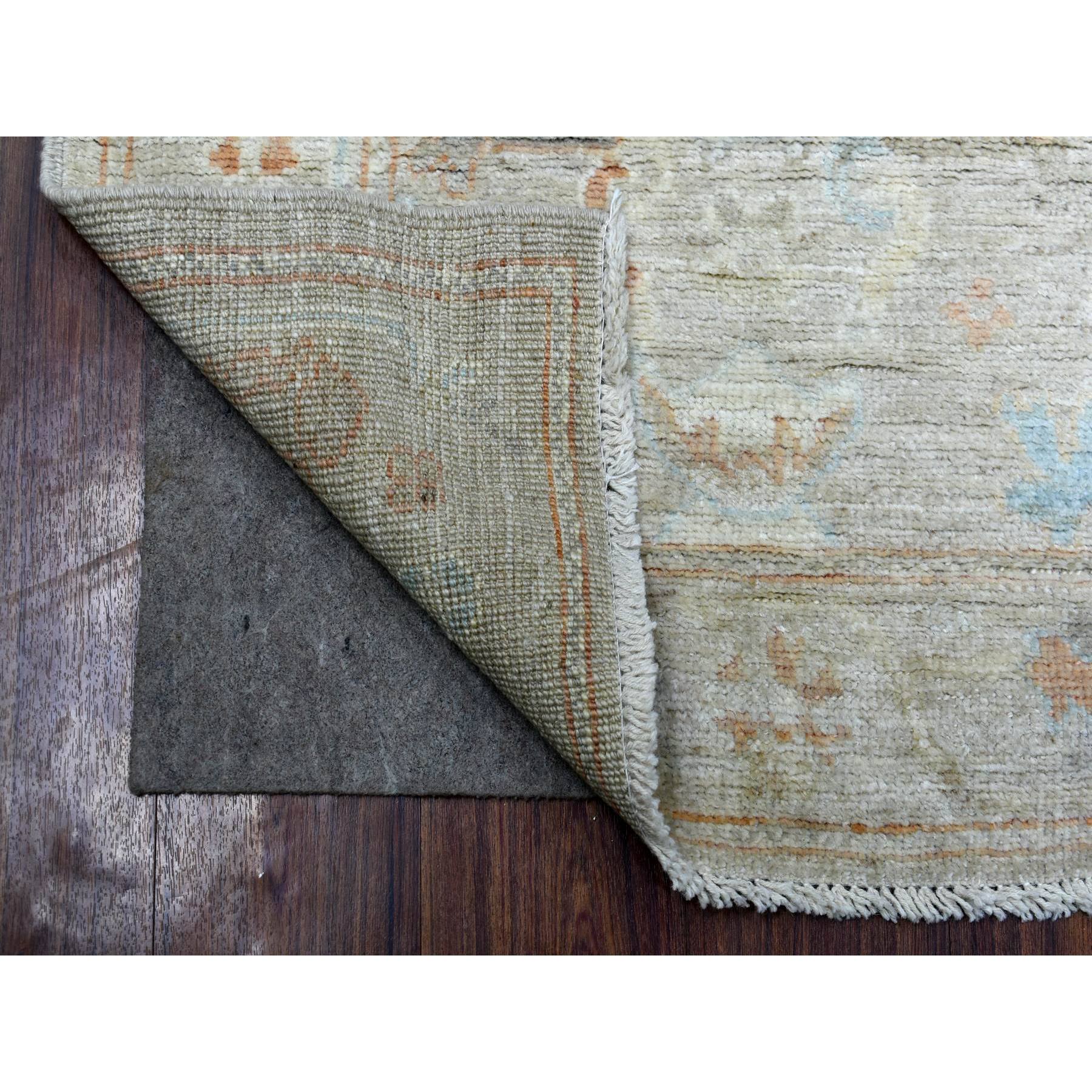 2'9"x9'7" Beige Hand Woven with Afghan Angora Oushak Faded Out Color Shades Soft, Velvety Wool Oriental Runner Rug 