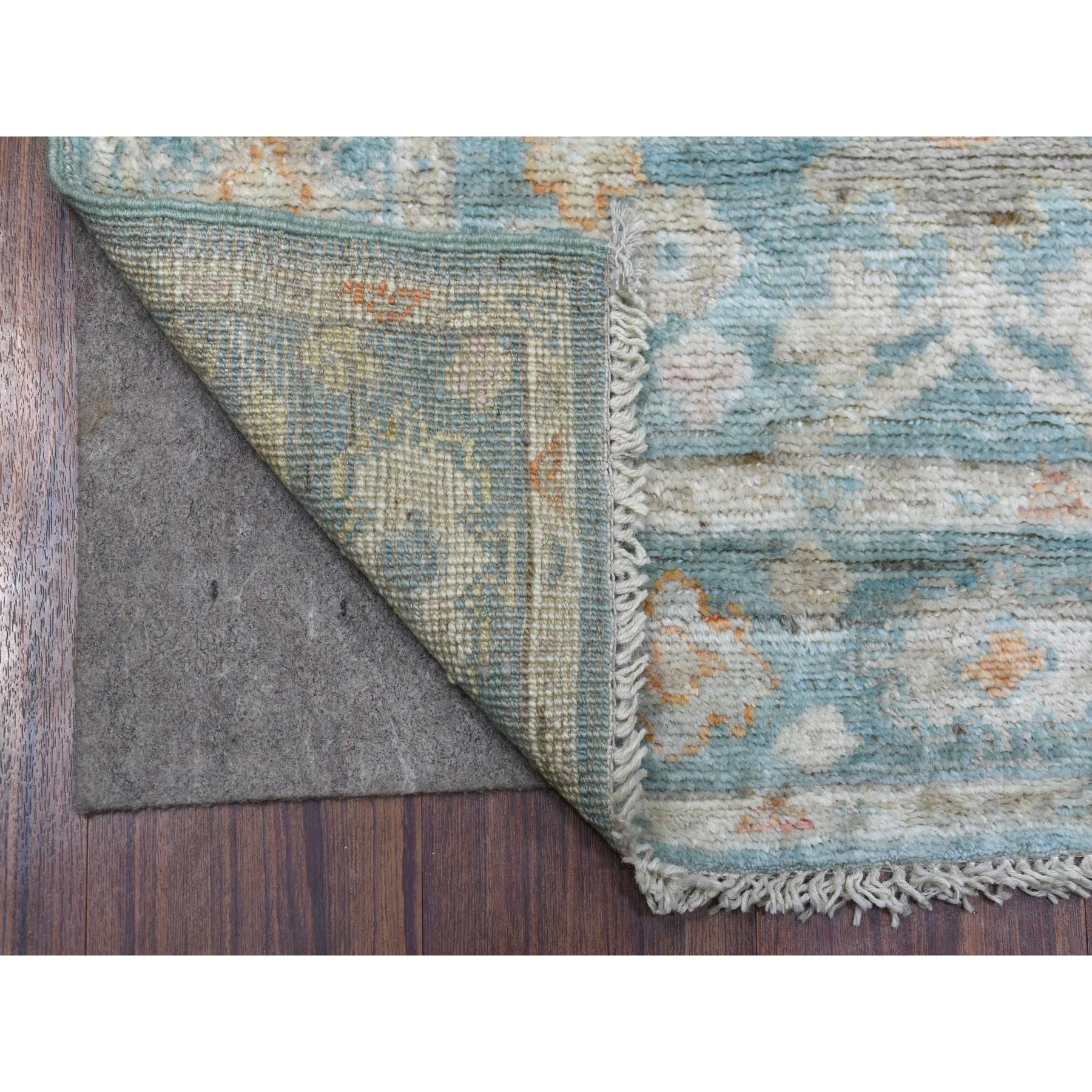 2'10"x13'2" Teal Afghan Angora Oushak with Floral Pattern Soft, Velvety Wool Hand Woven Oriental Runner Rug 