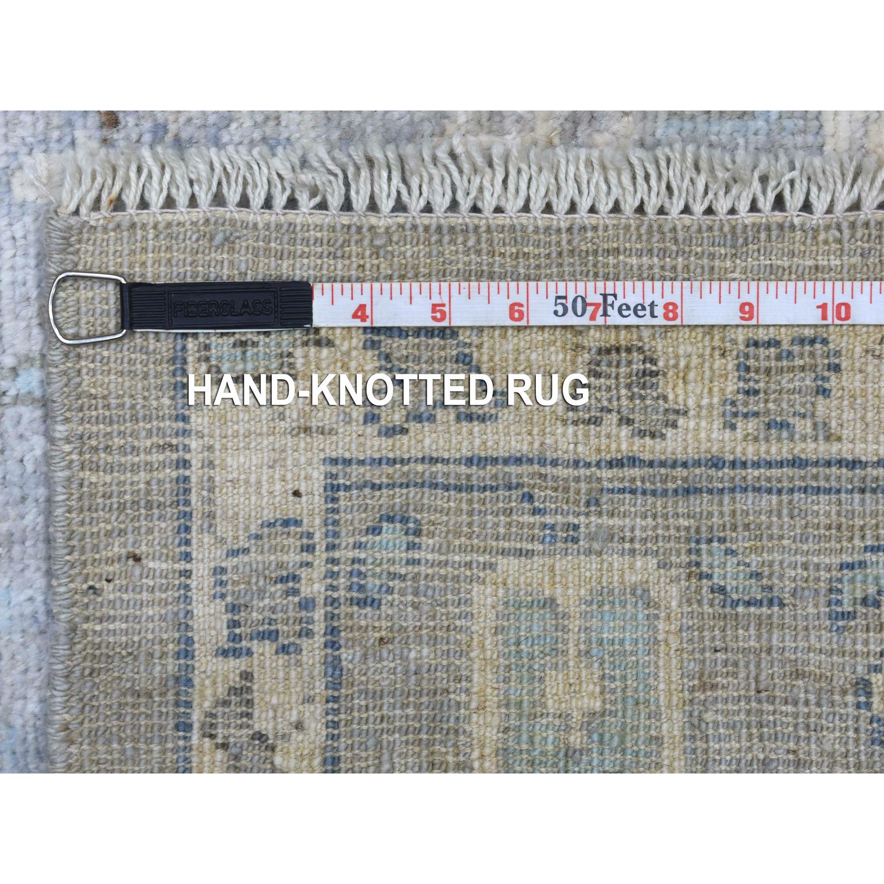 6'2"x8'9" Silver-Blue Hand Woven Cypress and Willow Tree Design Afghan Angora Ushak Pure Wool Oriental Rug 