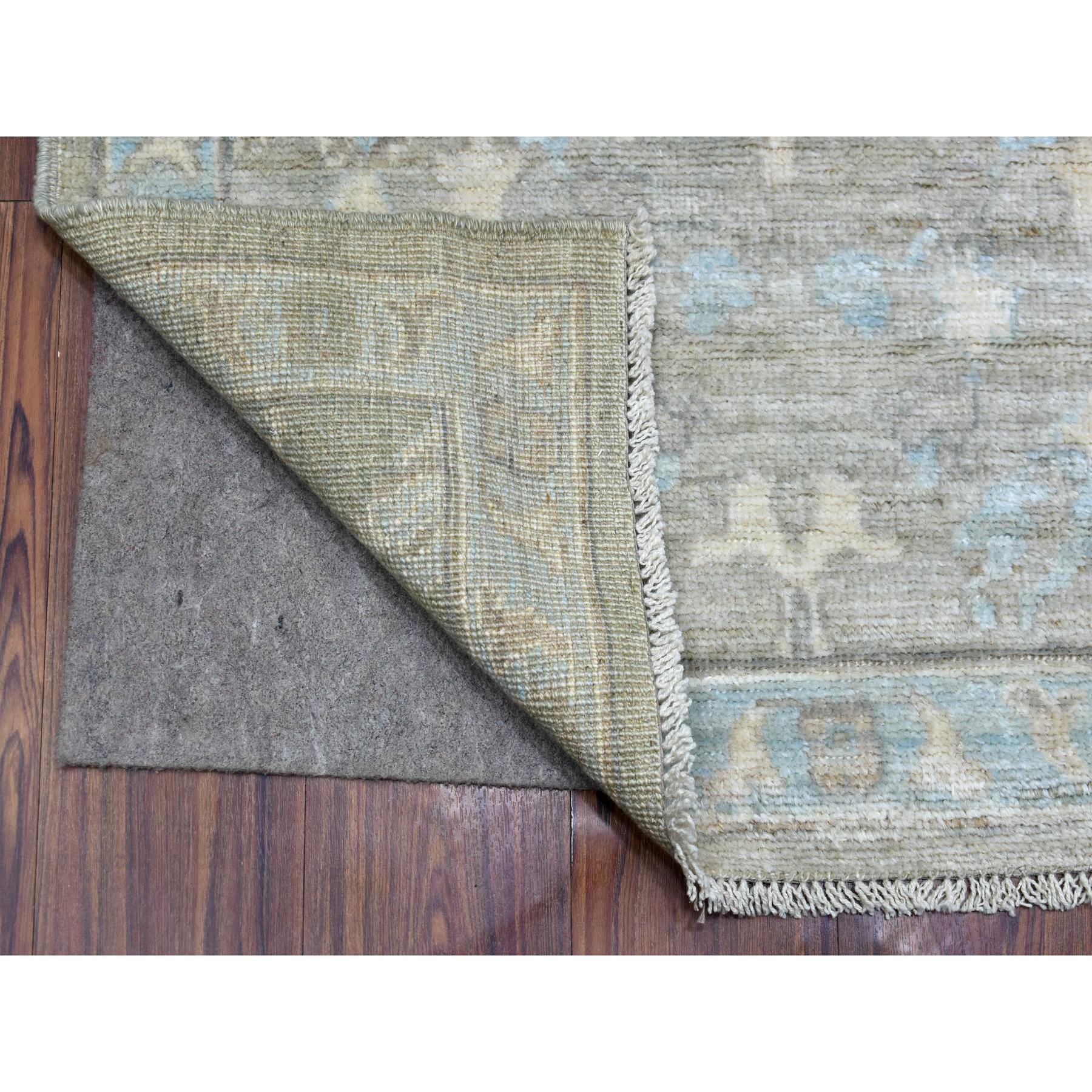 3'x4'9" Gray Afghan Angora Ushak with Touches of Blue Soft, Velvety Plush Pure Wool Hand Woven Oriental Rug 