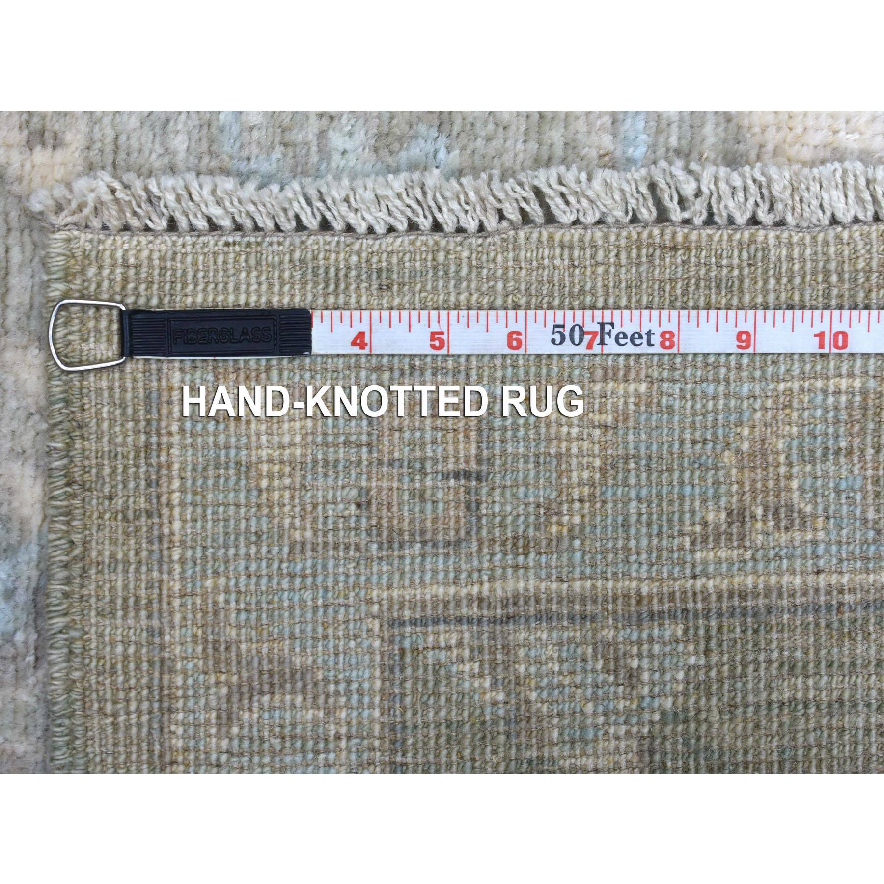 3'x4'9" Gray Afghan Angora Ushak with Touches of Blue Soft, Velvety Plush Pure Wool Hand Woven Oriental Rug 