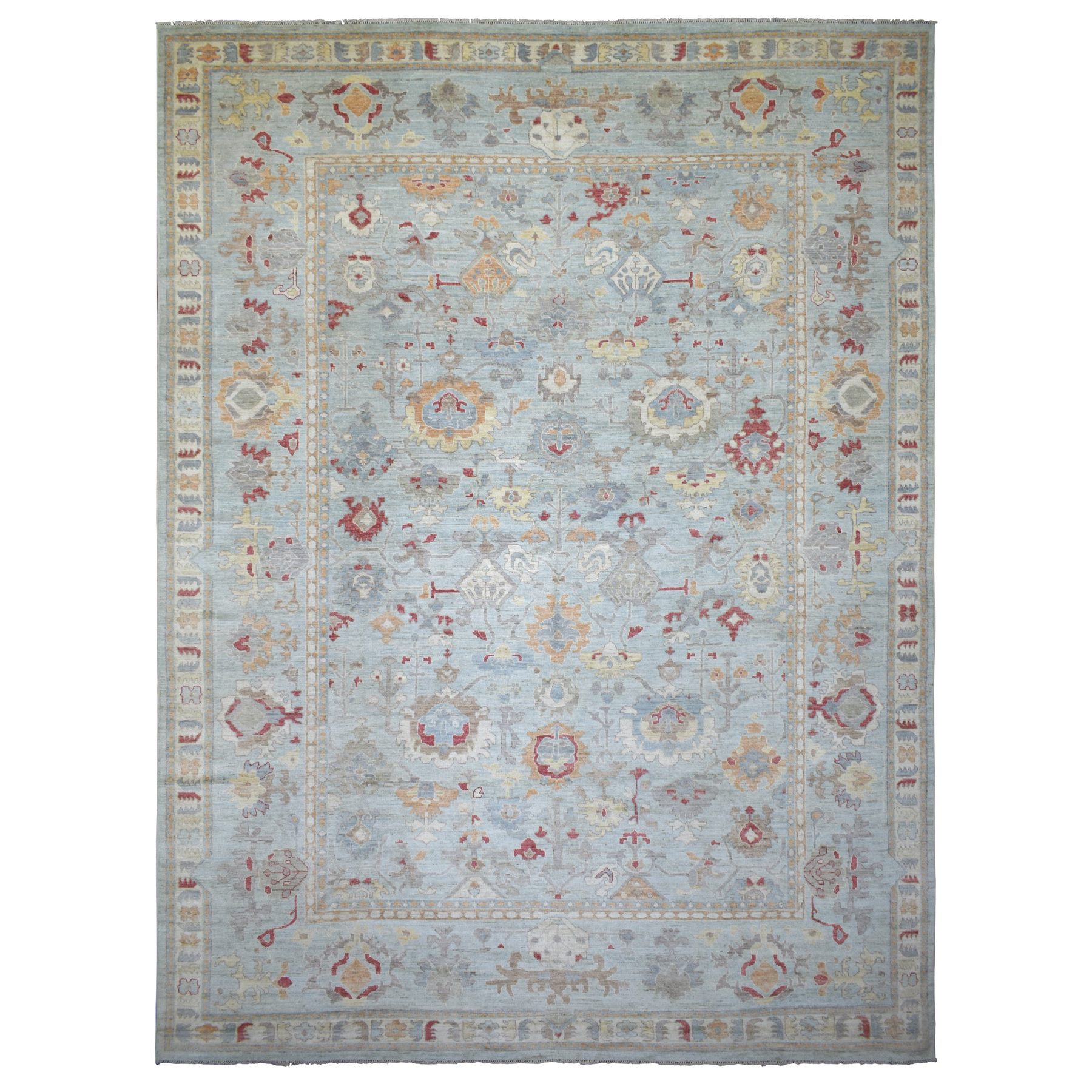 11'5"x16' Light Blue All Over Design Angora Oushak with a Beautiful, Floral Pattern Hand Woven Soft, Afghan Wool Oriental Oversized Rug 
