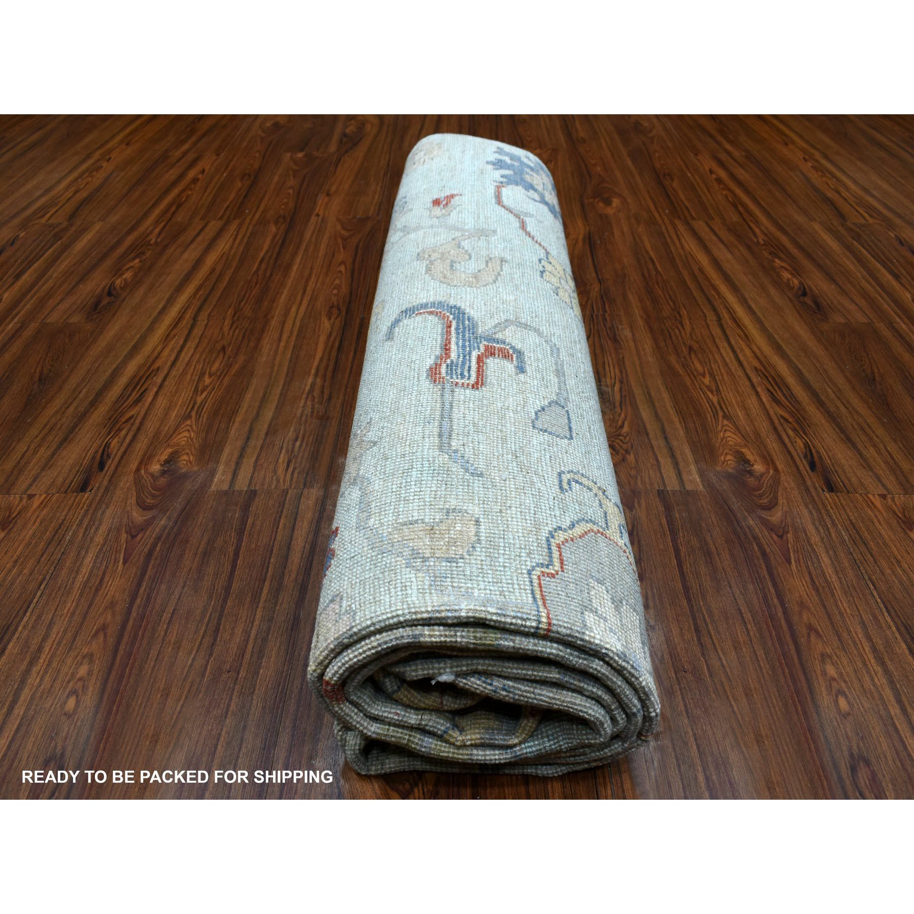 8'x9'9" Hand Woven Faded Blue Pure Wool Afghan Angora Ushak with All Over Leaf Design Oriental Rug 