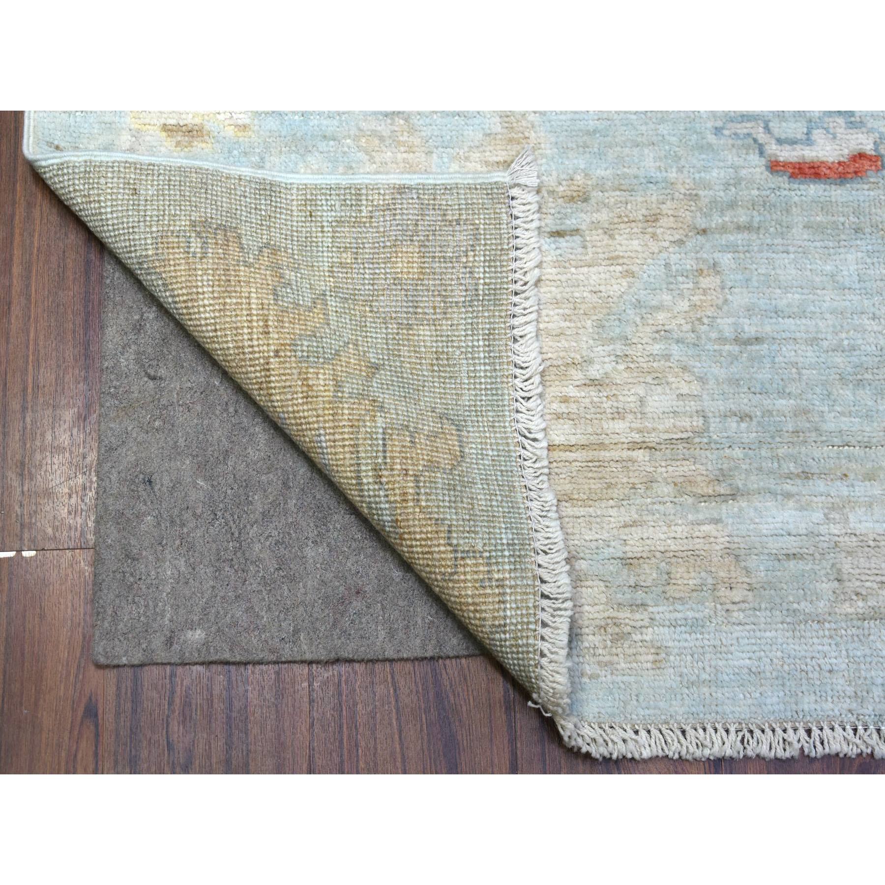 8'x9'9" Hand Woven Faded Blue Pure Wool Afghan Angora Ushak with All Over Leaf Design Oriental Rug 
