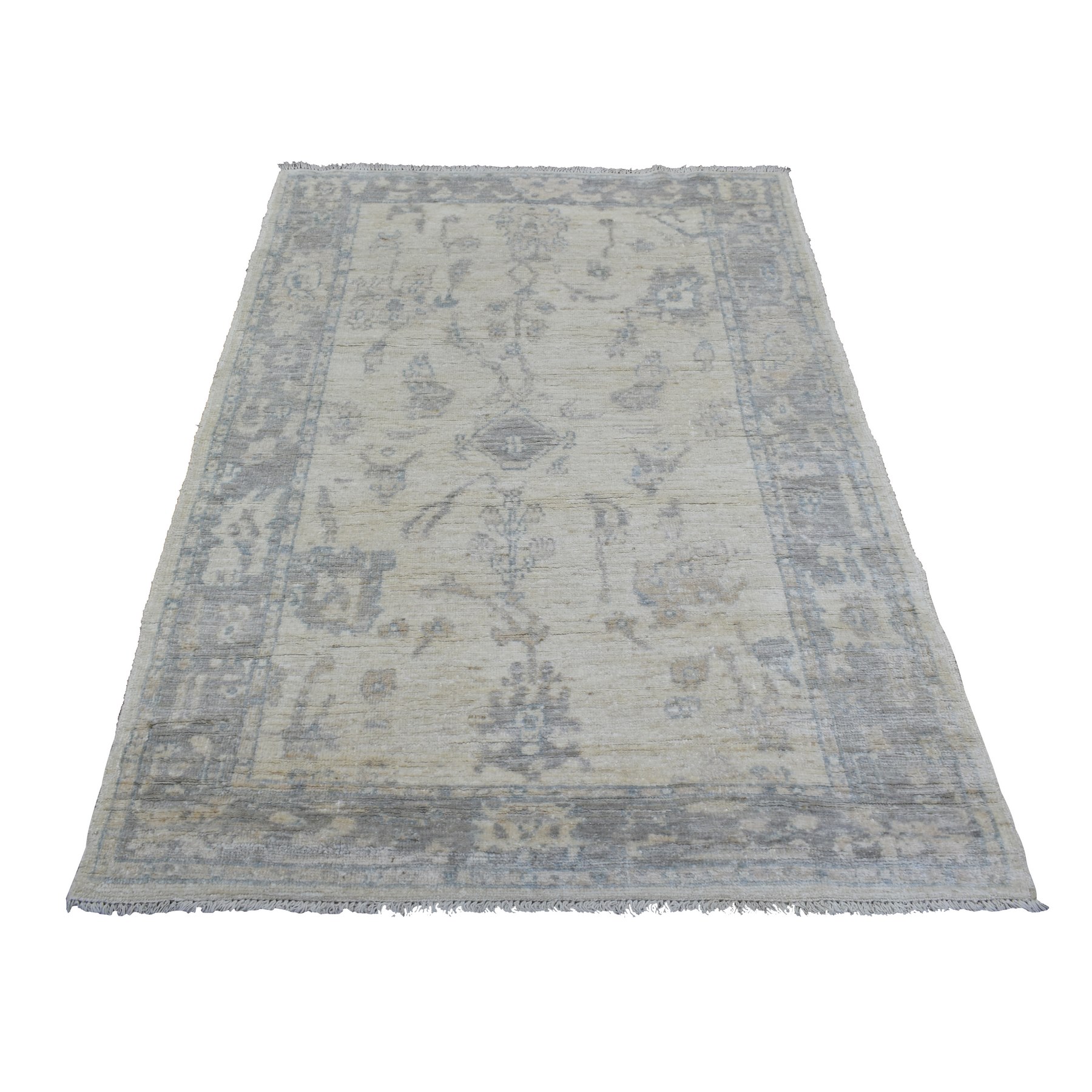 4'x6' Ivory Angora Oushak with All Over Design Hand Woven Soft Afghan Wool Oriental Rug 