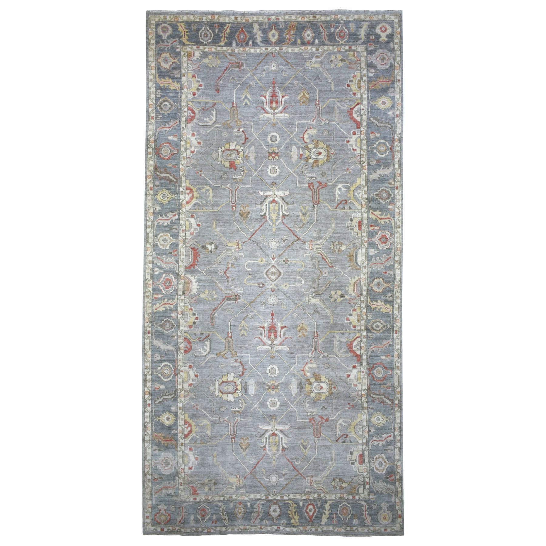 8'x16' Gray Afghan Angora Ushak with Colorful Flowing and Open Design Hand Woven Soft Wool Oriental Gallery Size Wide Runner Rug 