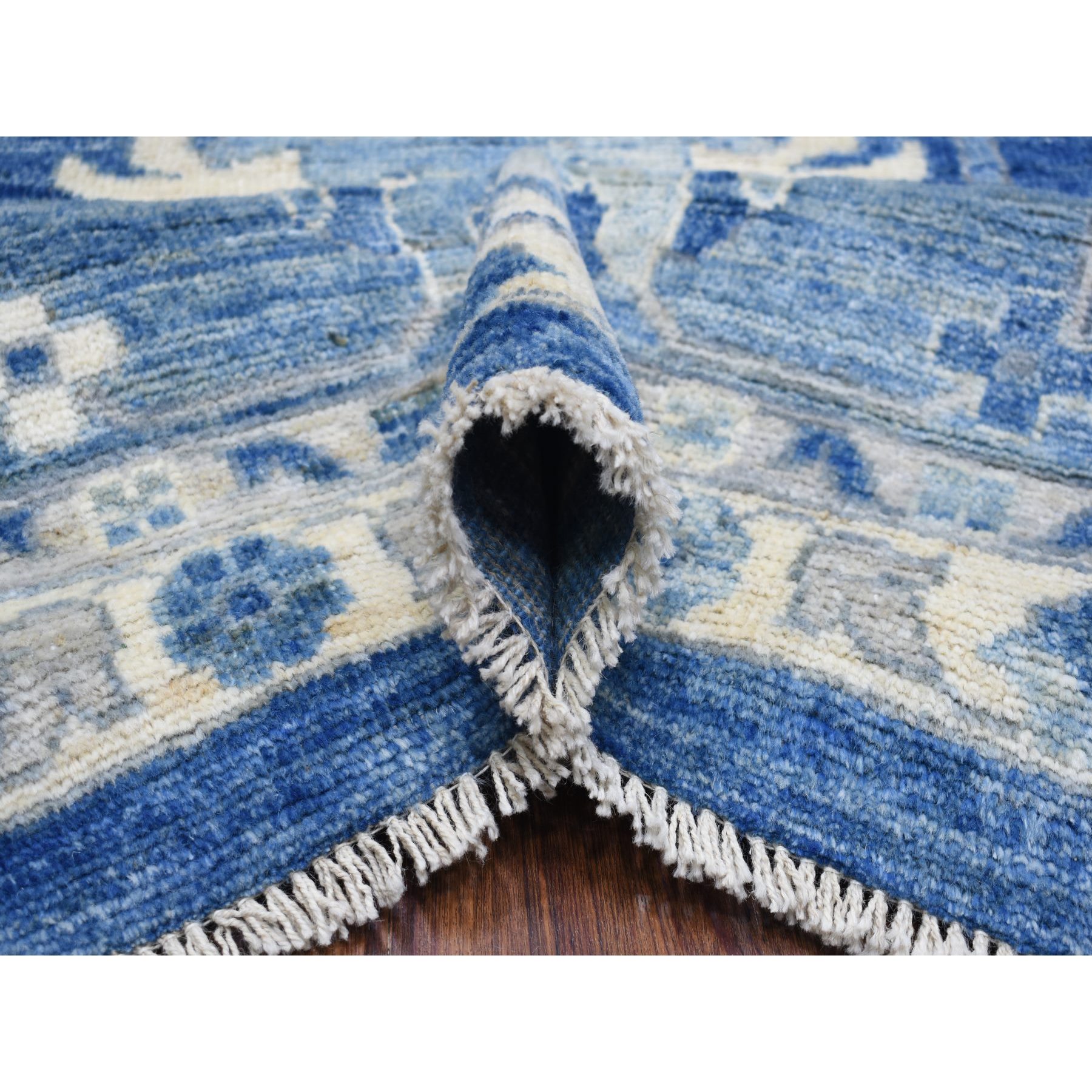 12'4"x15'10" Denim Blue Afghan Angora Oushak with All Over Design Hand Woven Pure Wool Oversized Oriental Rug 